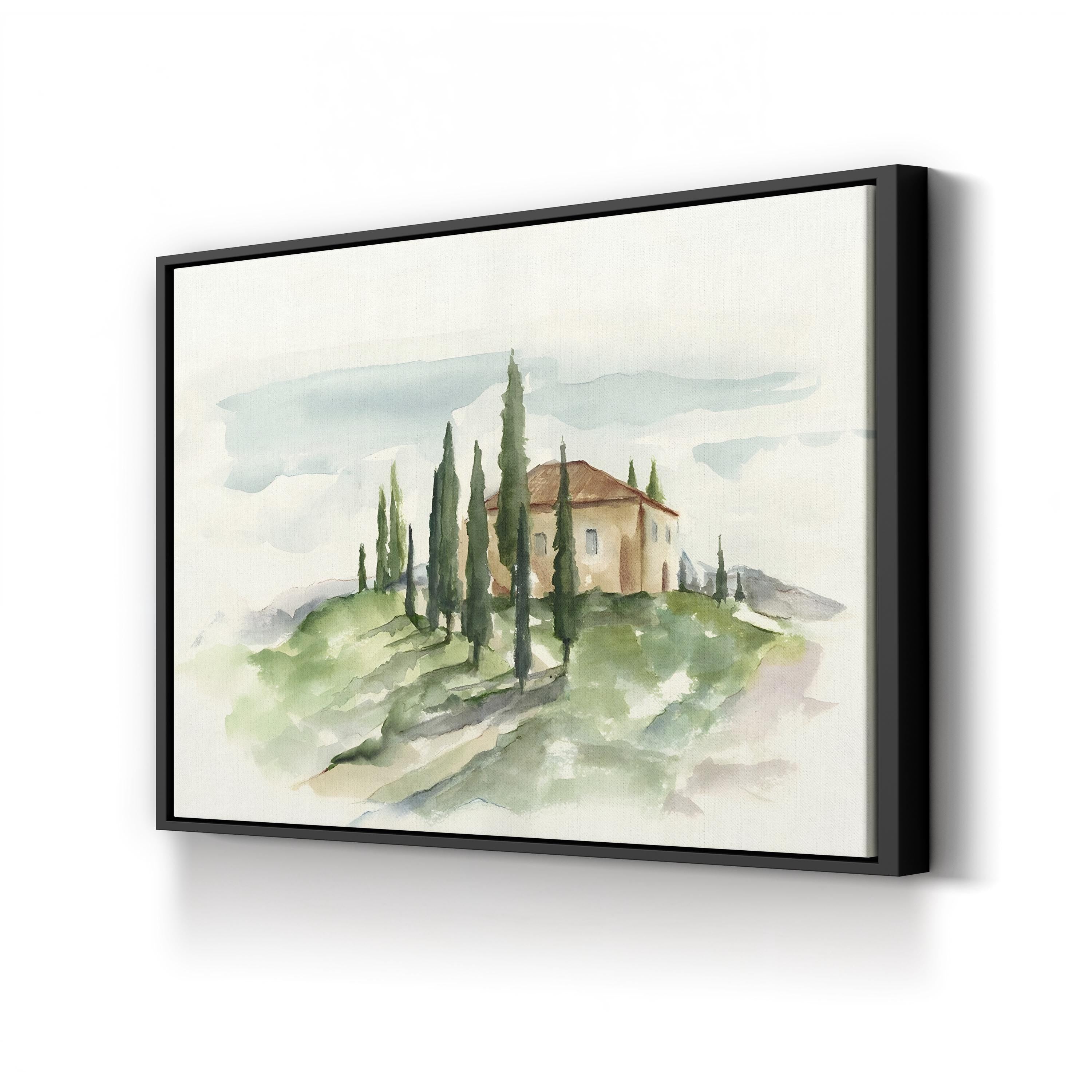 Tuscan Villa Watercolor Canvas Art: Italian Country Landscape
