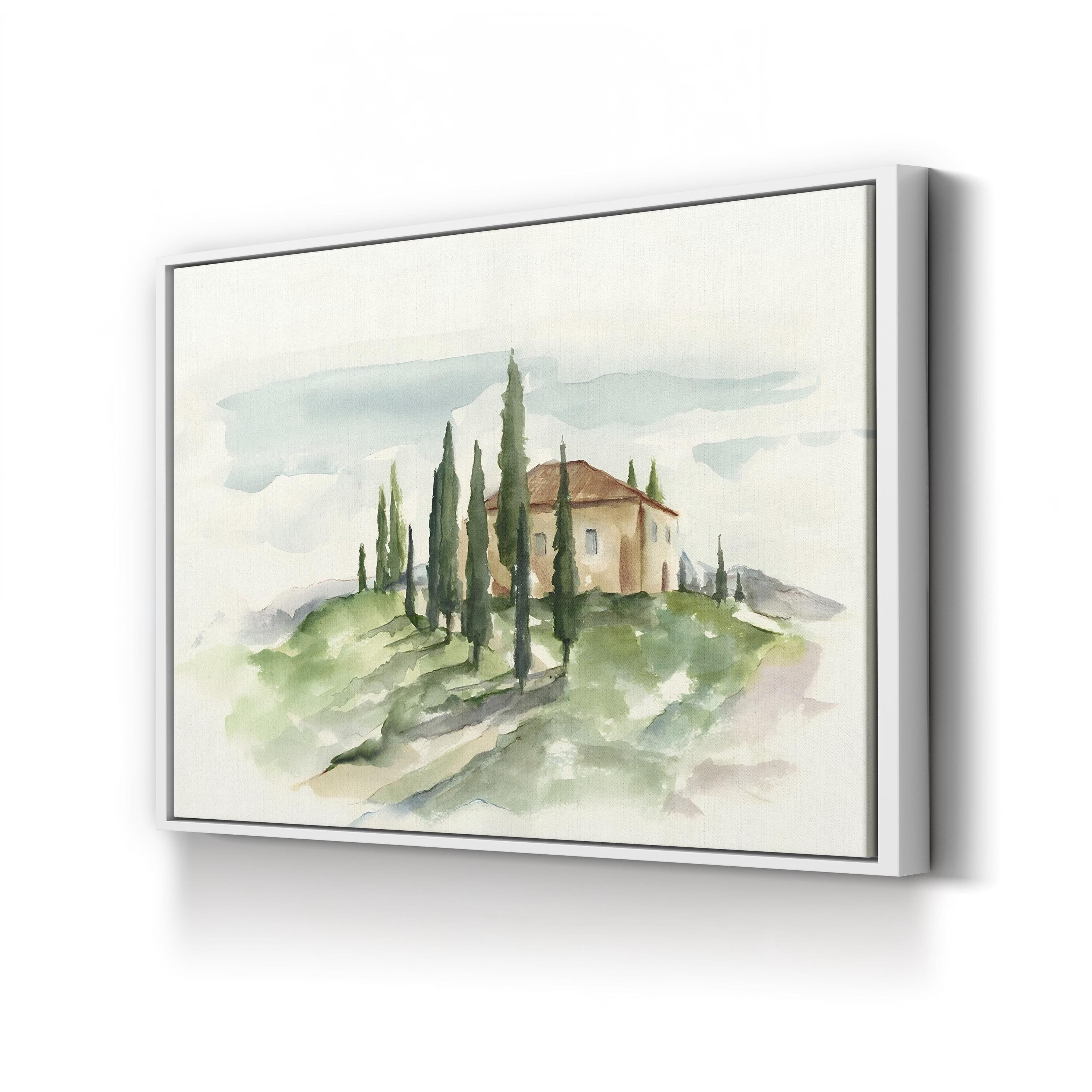Tuscan Villa Watercolor Canvas Art: Italian Country Landscape