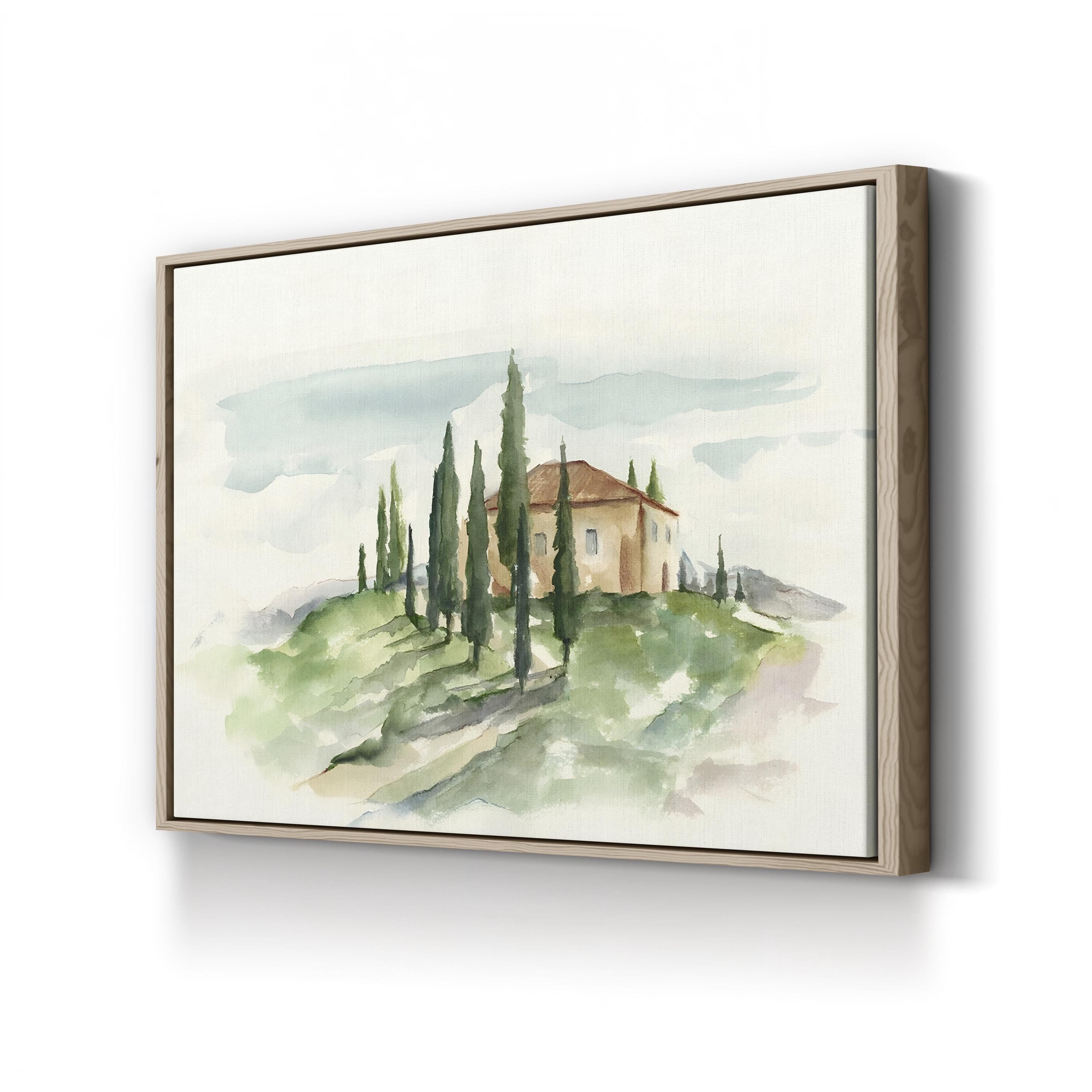 Tuscan Villa Watercolor Canvas Art: Italian Country Landscape