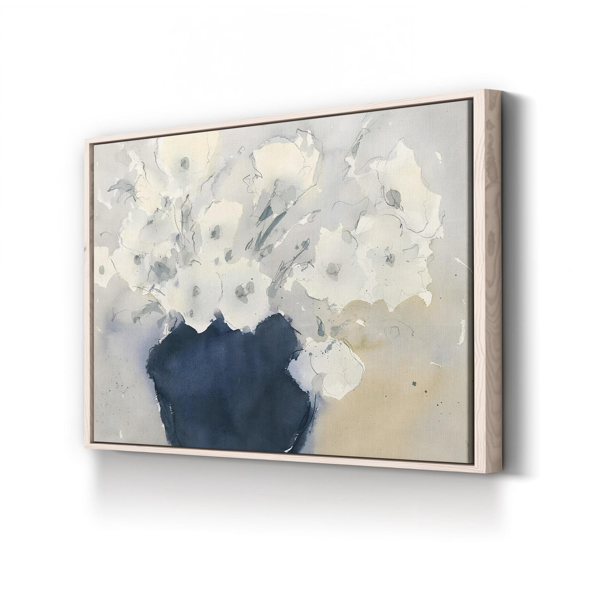 White Floral Bouquet Watercolor – Period Illustration Wall Art | Elegant Botanical Canvas Print canvas print in Natural Frame Canvas