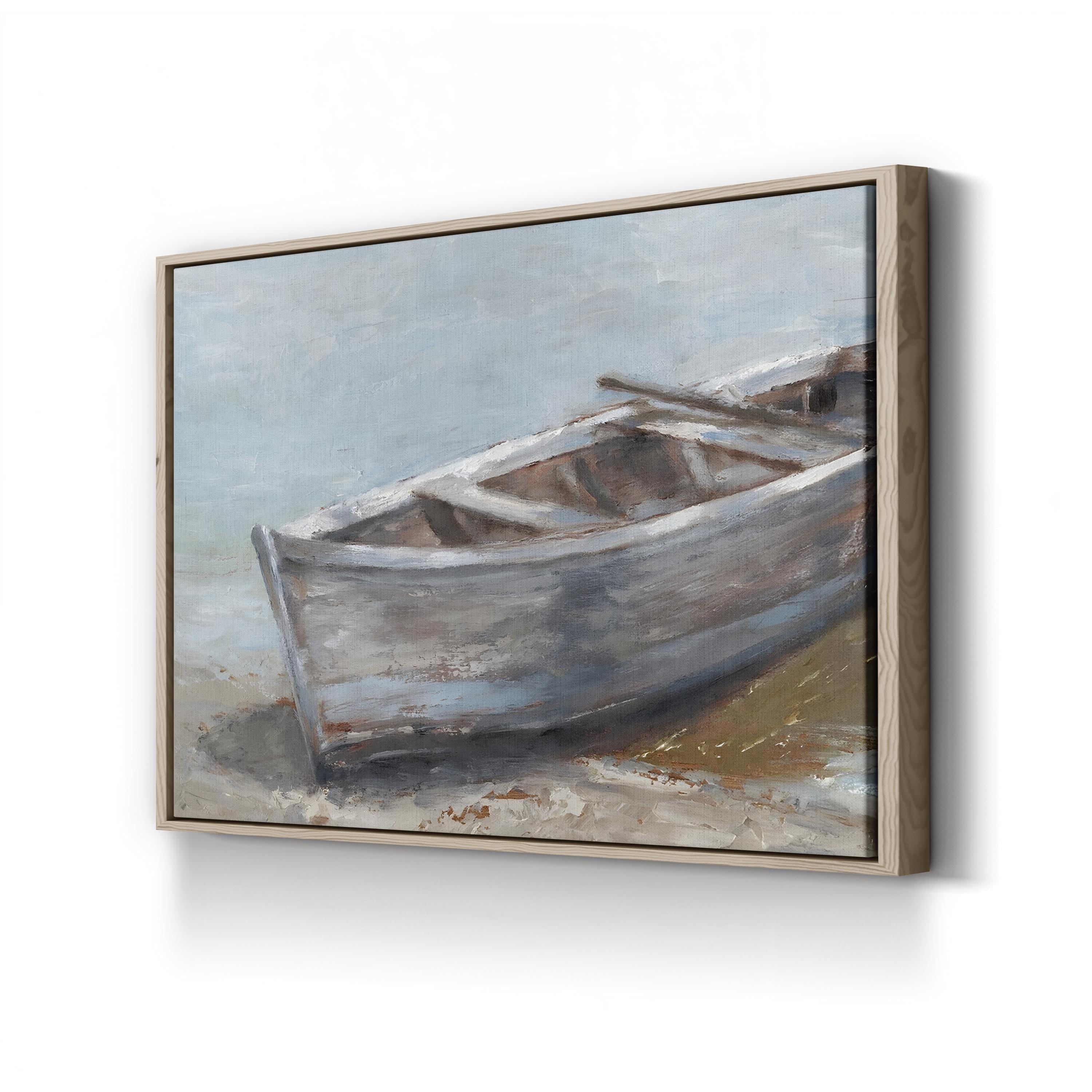Whitewashed Coastal Rowboat – Period Illustration Wall Art | Beach House Canvas Print