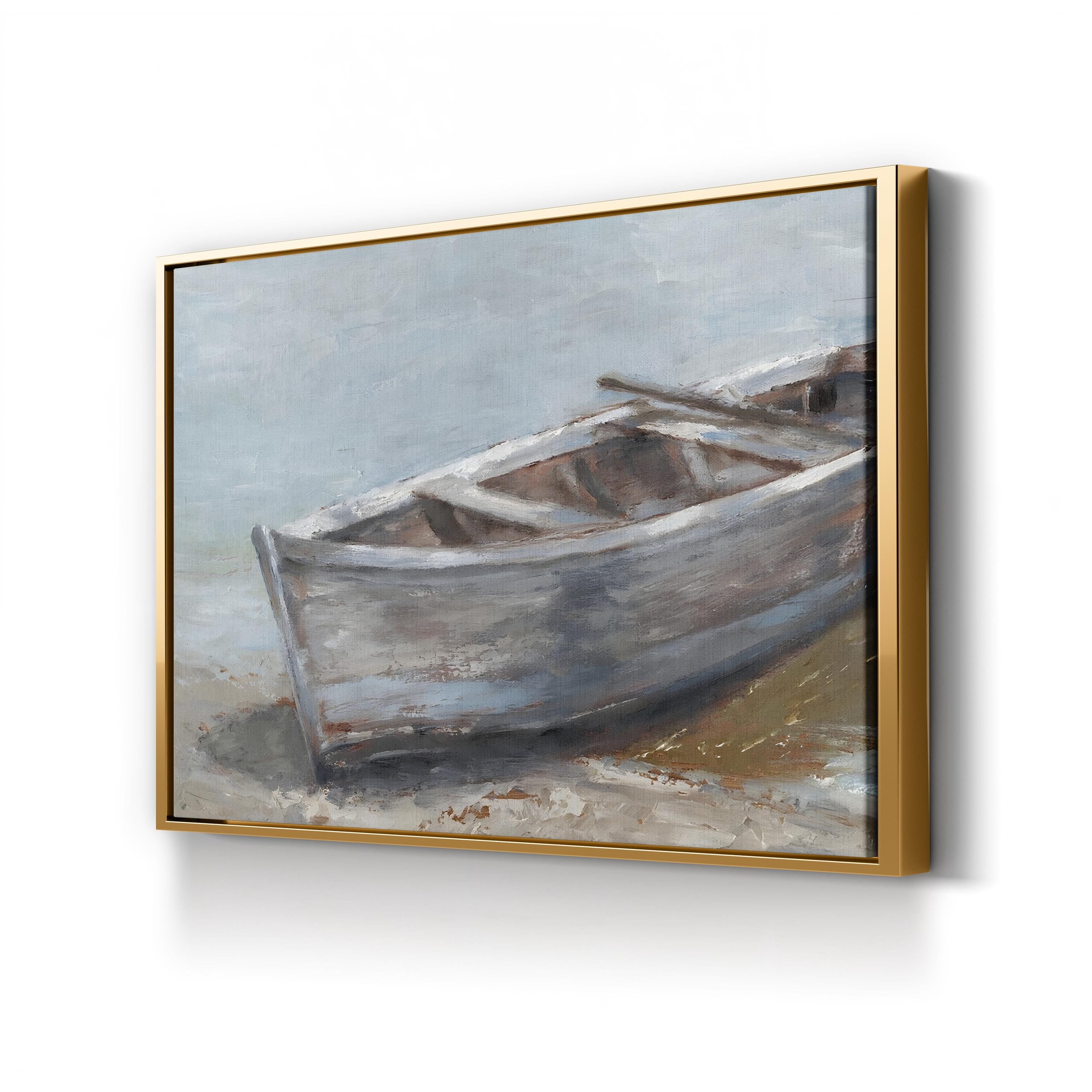 Whitewashed Coastal Rowboat – Period Illustration Wall Art | Beach House Canvas Print