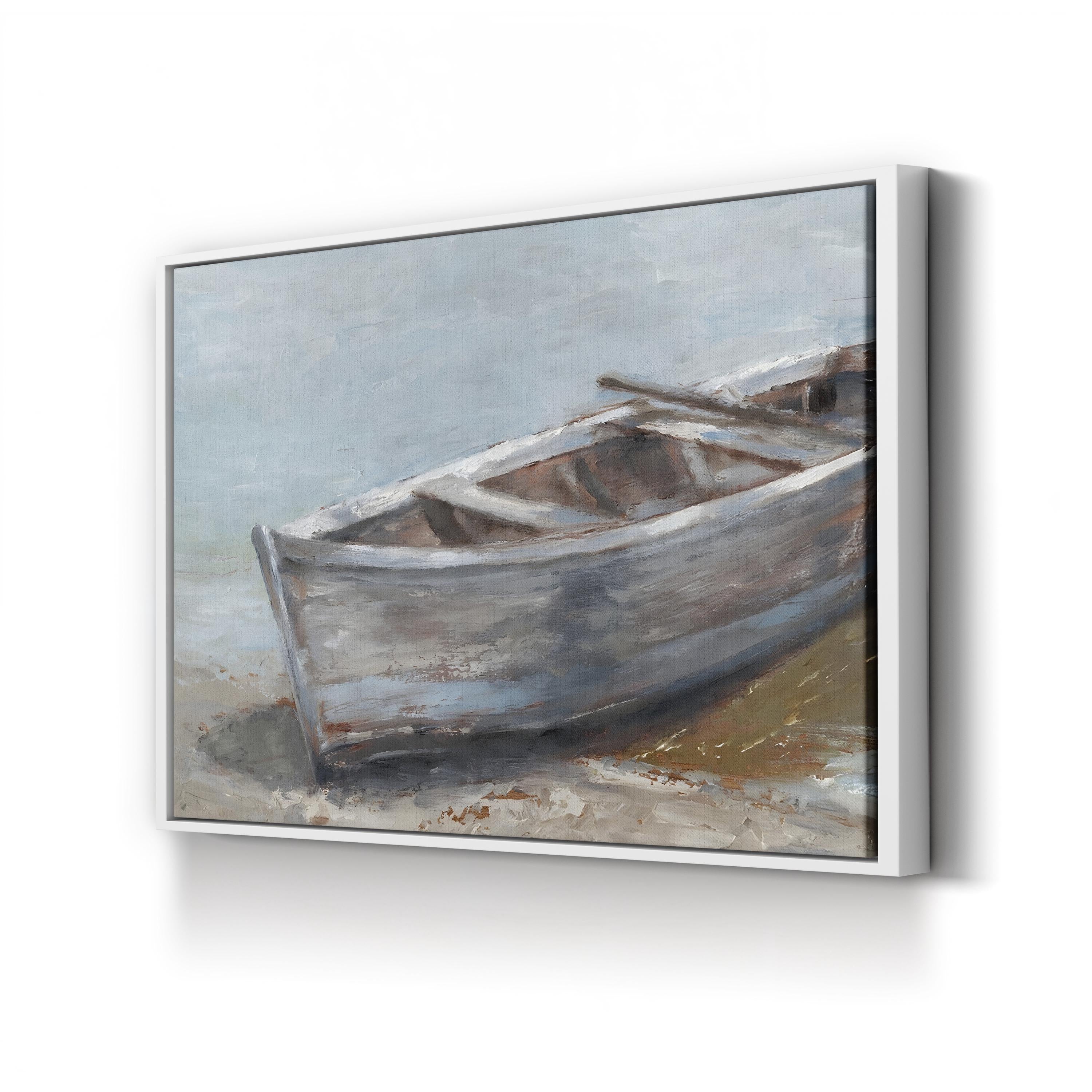 Whitewashed Coastal Rowboat – Period Illustration Wall Art | Beach House Canvas Print