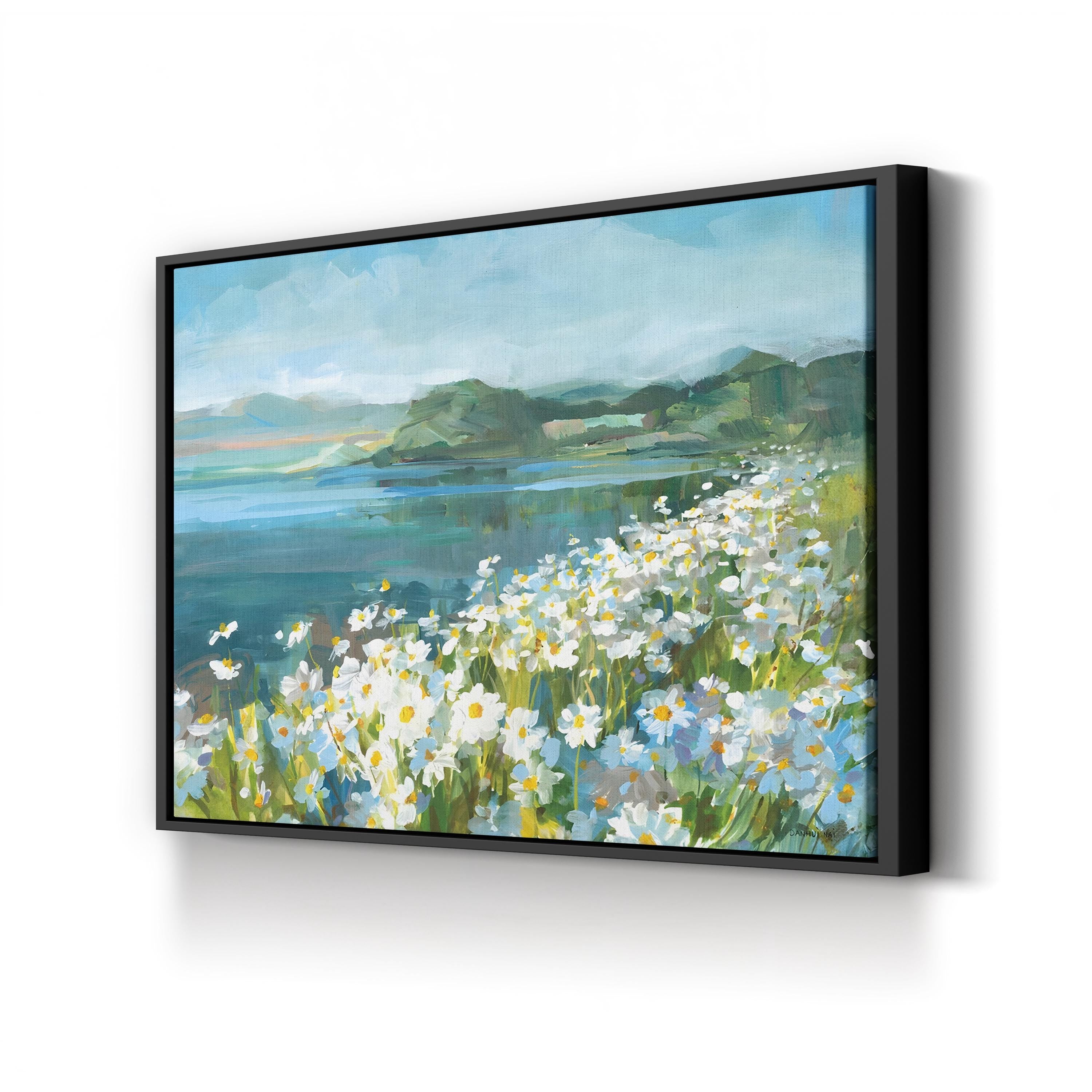 Wild Daisy Bay Wall Art by Danhui Nai – Serene Coastal Floral Landscape Canvas