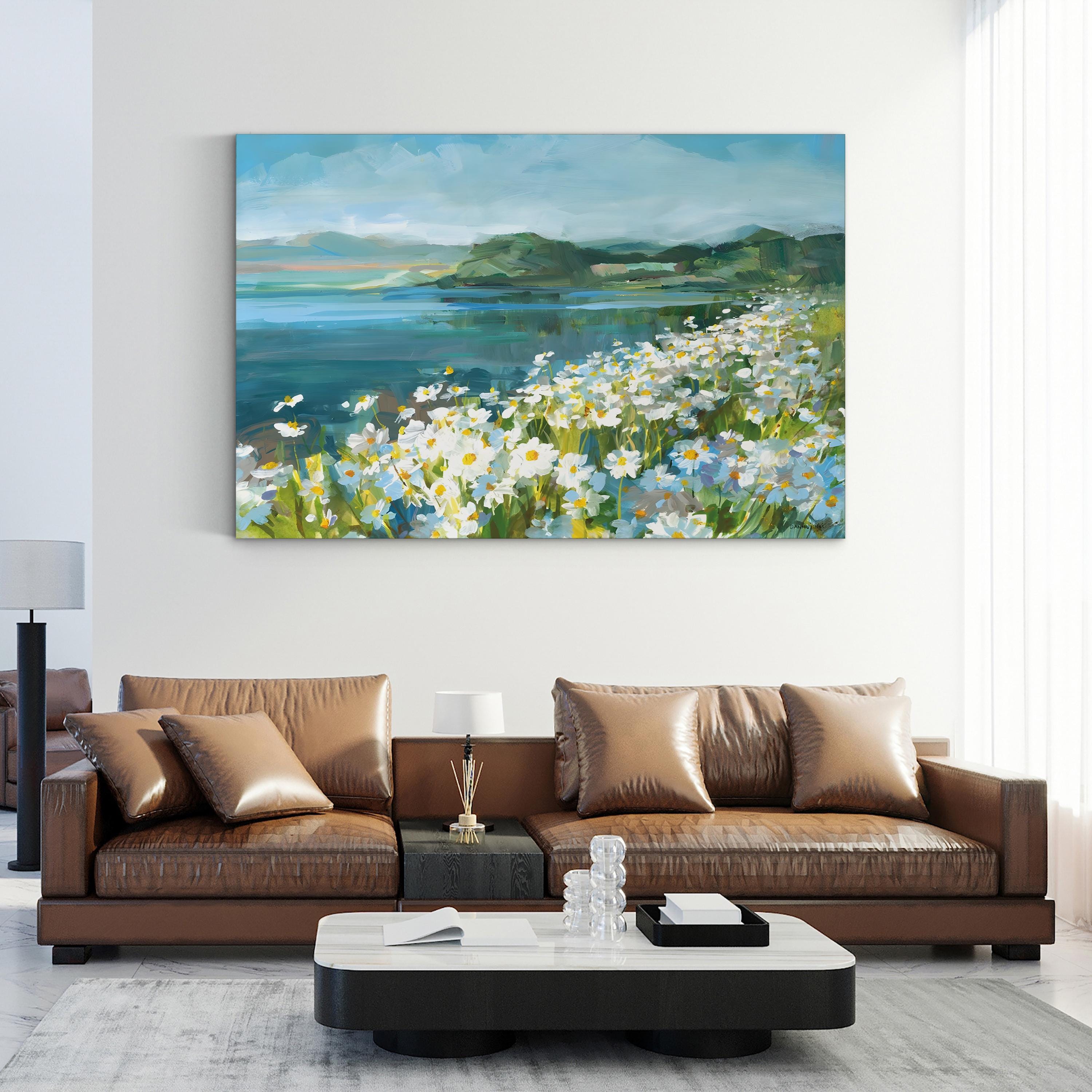 Wild Daisy Bay Wall Art by Danhui Nai – Serene Coastal Floral Landscape Canvas