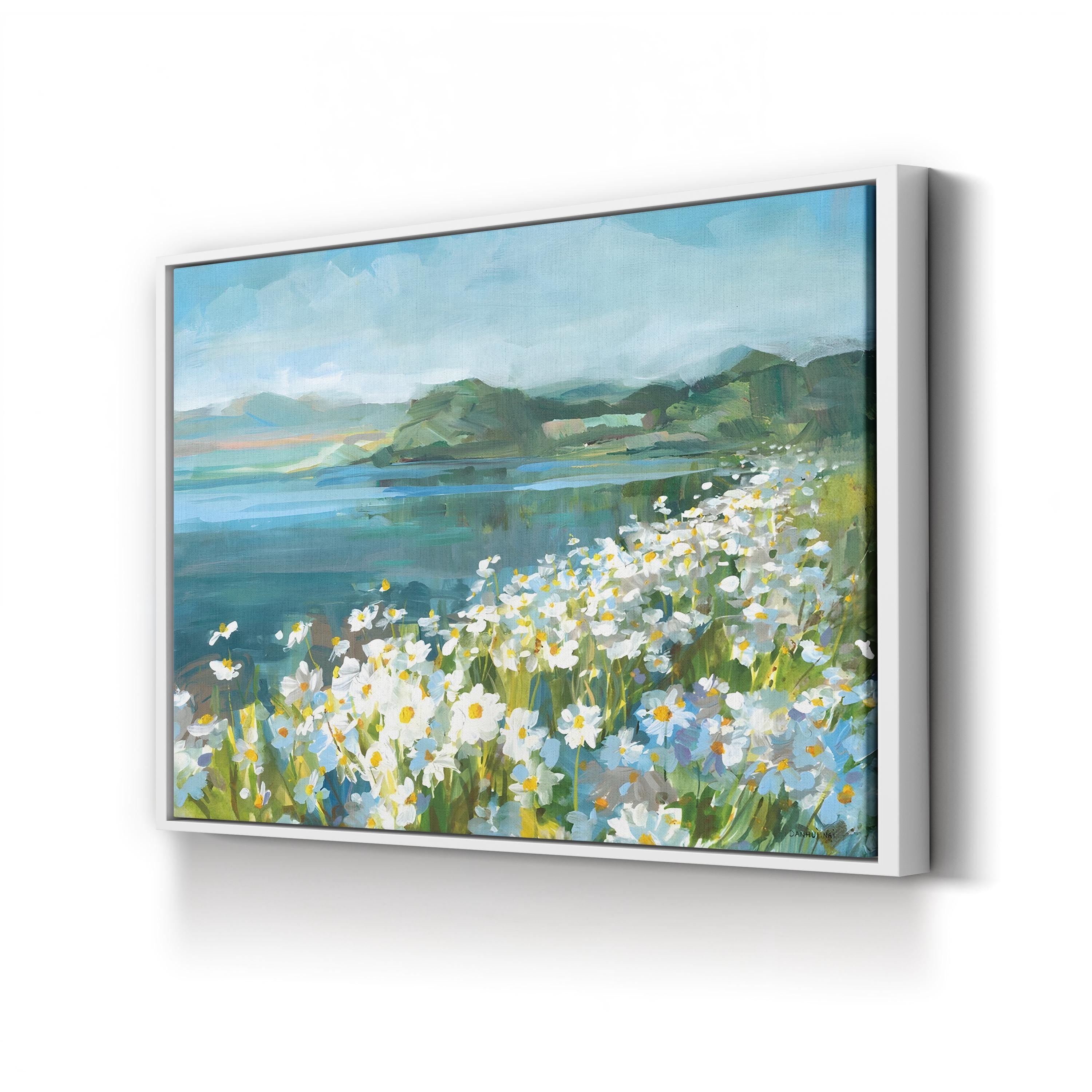 Wild Daisy Bay Wall Art by Danhui Nai – Serene Coastal Floral Landscape Canvas