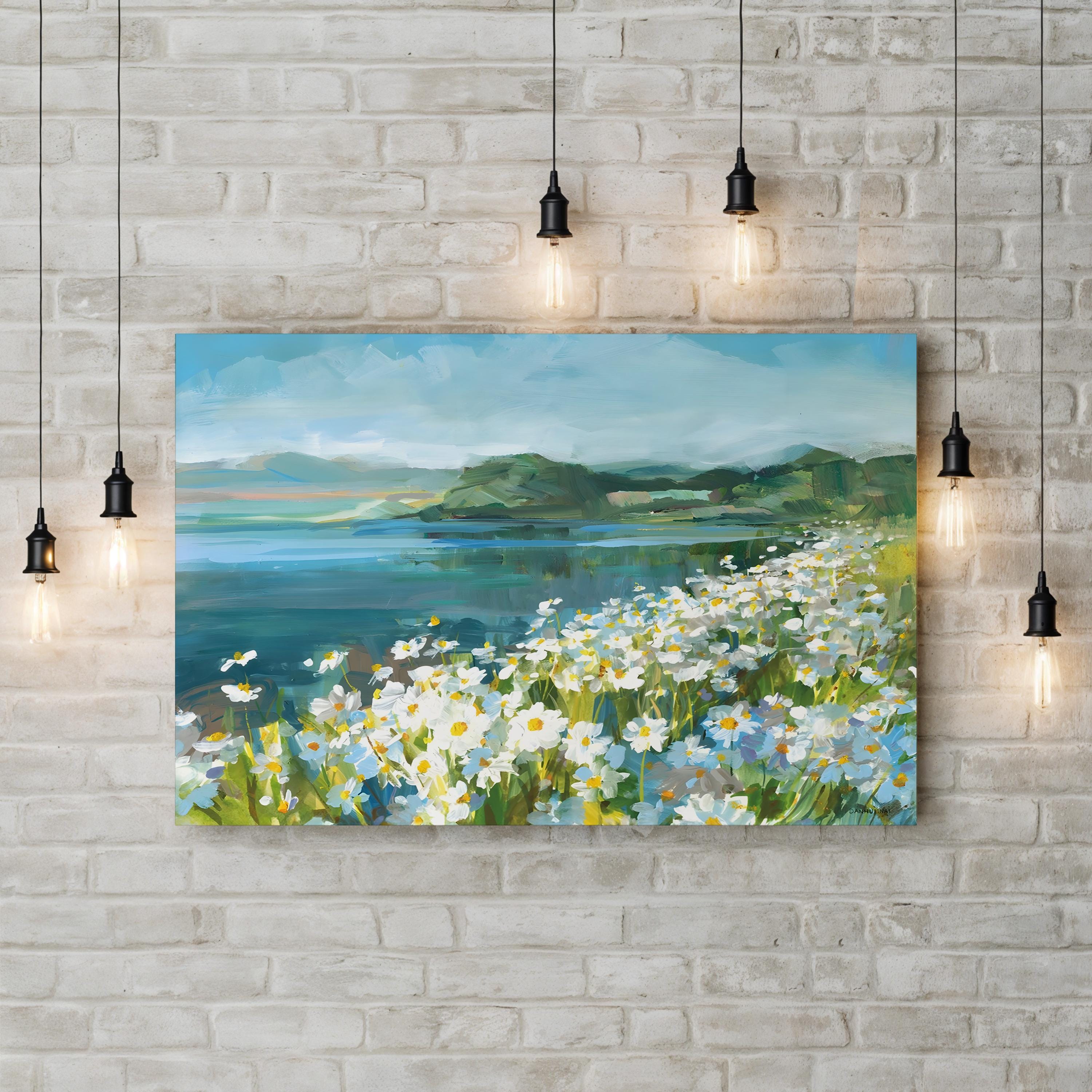 Wild Daisy Bay Wall Art by Danhui Nai – Serene Coastal Floral Landscape Canvas