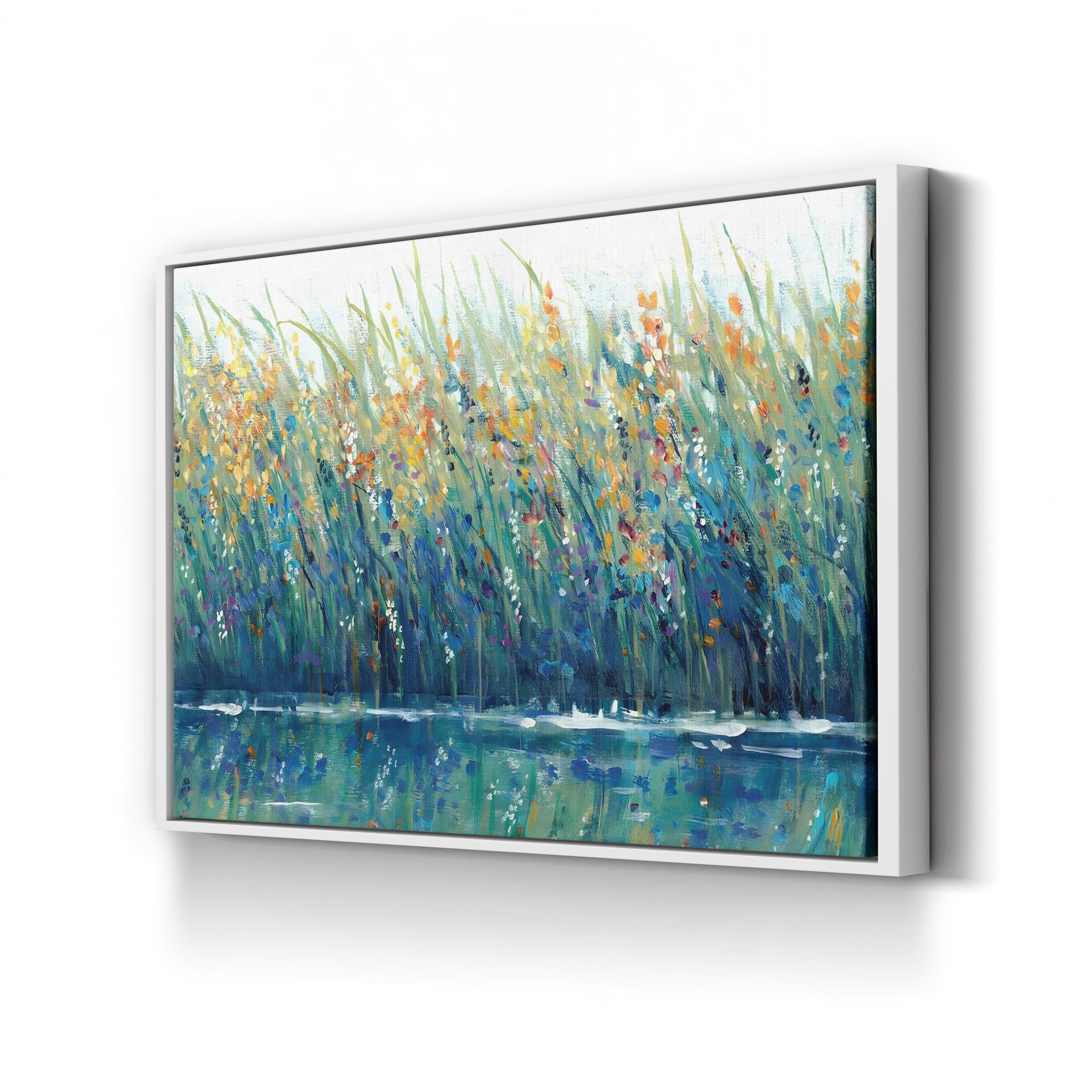 Wildflower Meadow Reflection – Period Illustration Wall Art | Tranquil Landscape Canvas Print