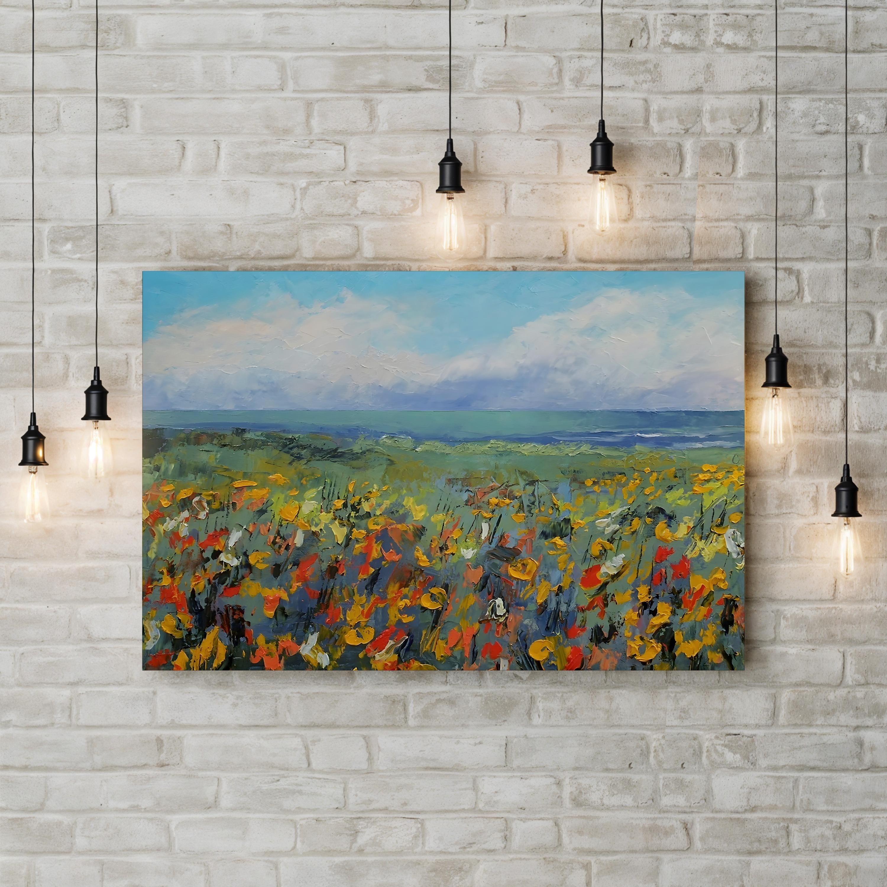 Wildflower Seascape Shoreline – Period Illustration Wall Art | Coastal Nature Canvas Print
