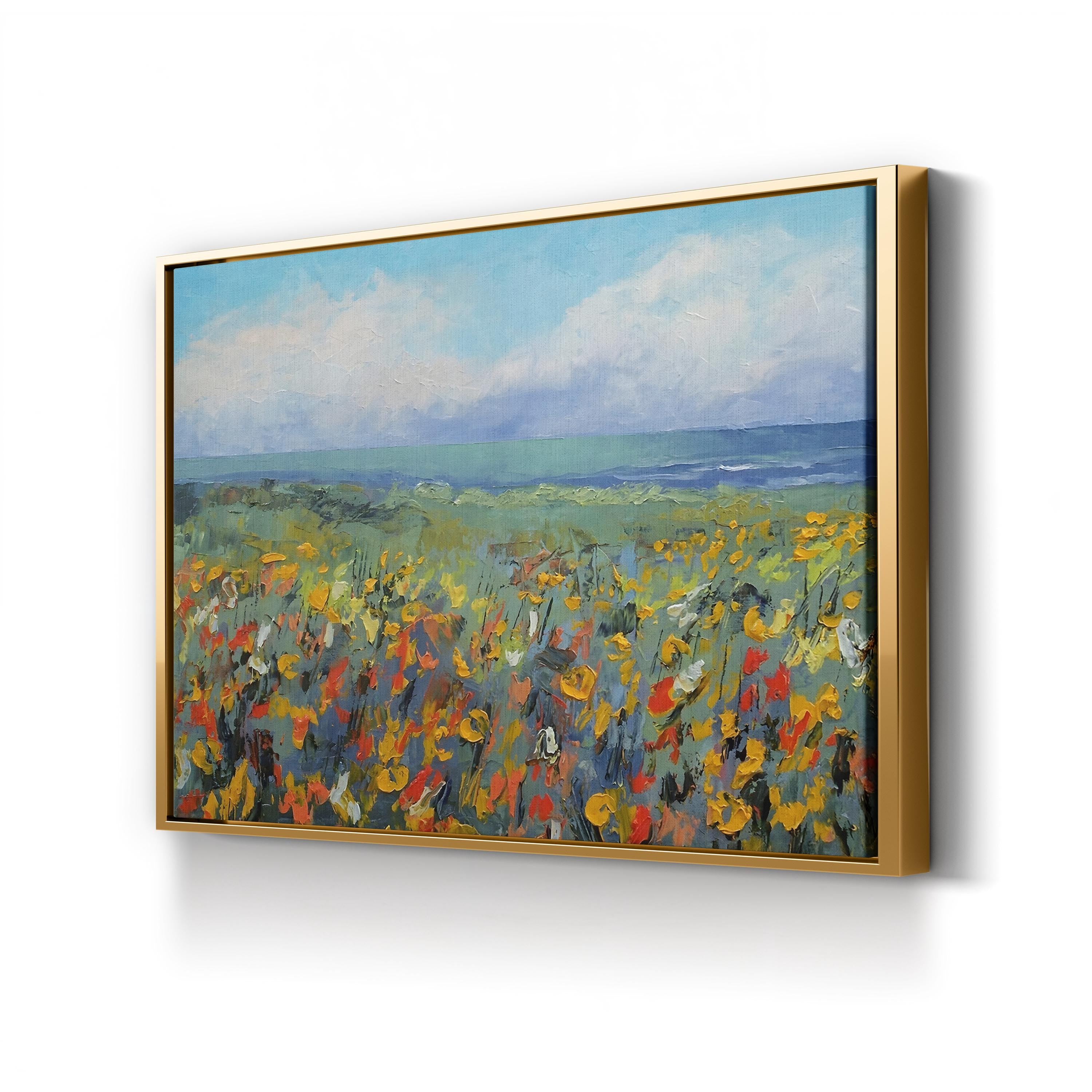 Wildflower Seascape Shoreline – Period Illustration Wall Art | Coastal Nature Canvas Print