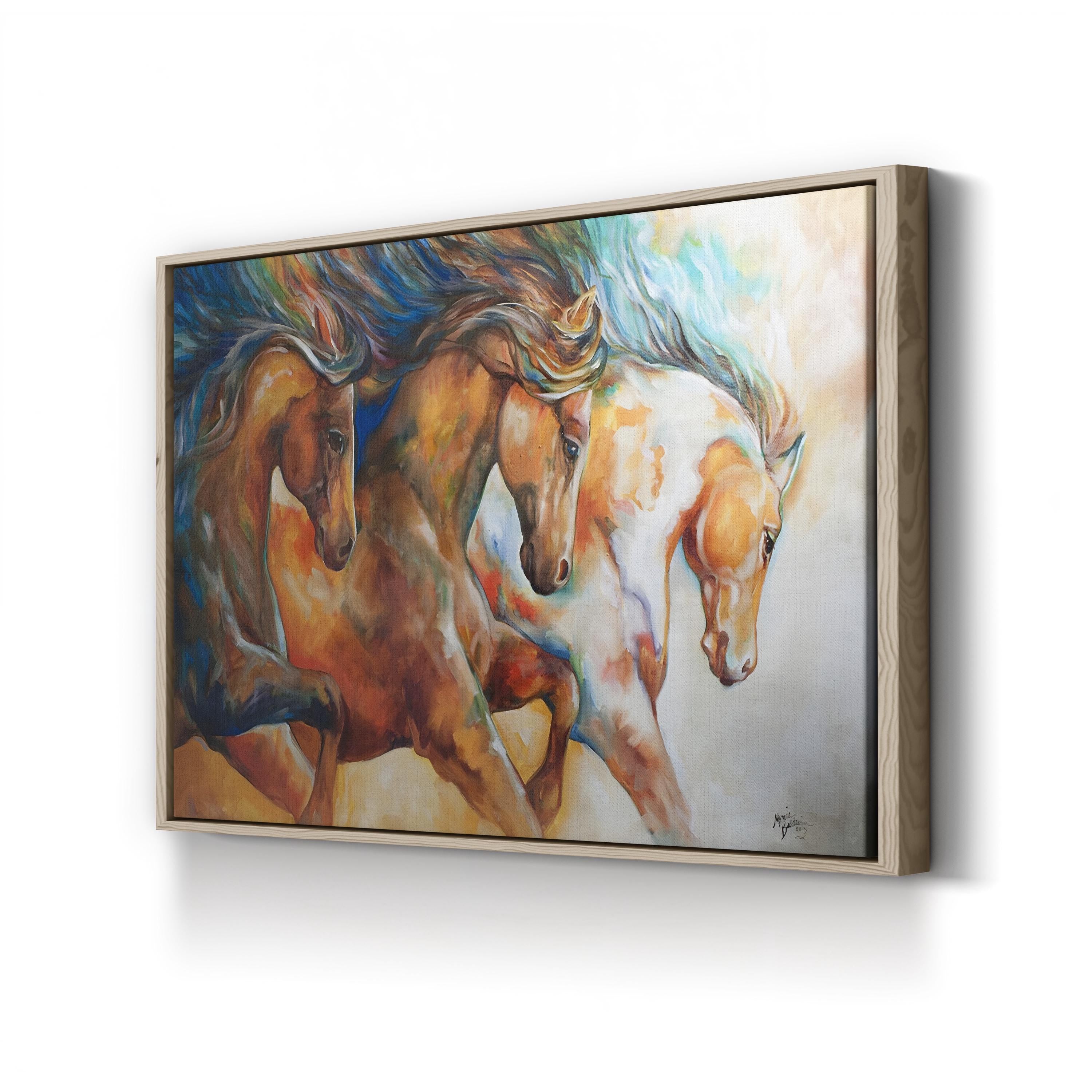 Wild Mustangs Galloping Free – Period Illustration Wall Art | Western Landscape Canvas Print