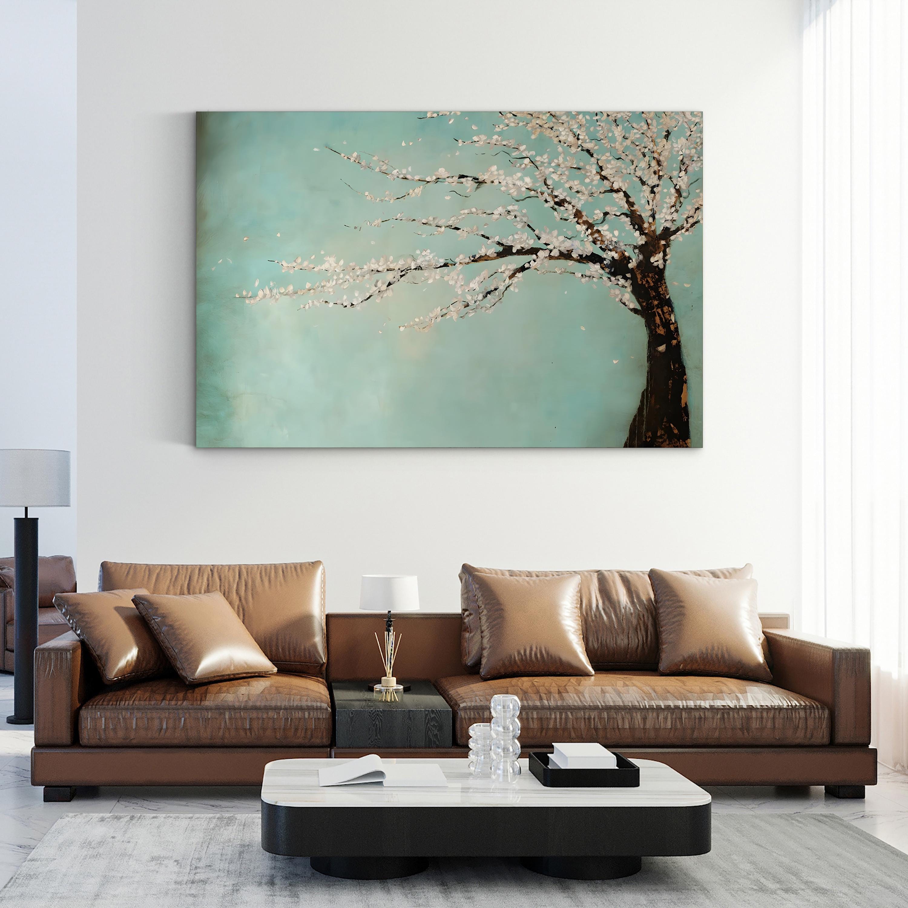 Windy Day Tree Under Blustery Sky – Period Illustration Wall Art | Expressive Nature Canvas Print