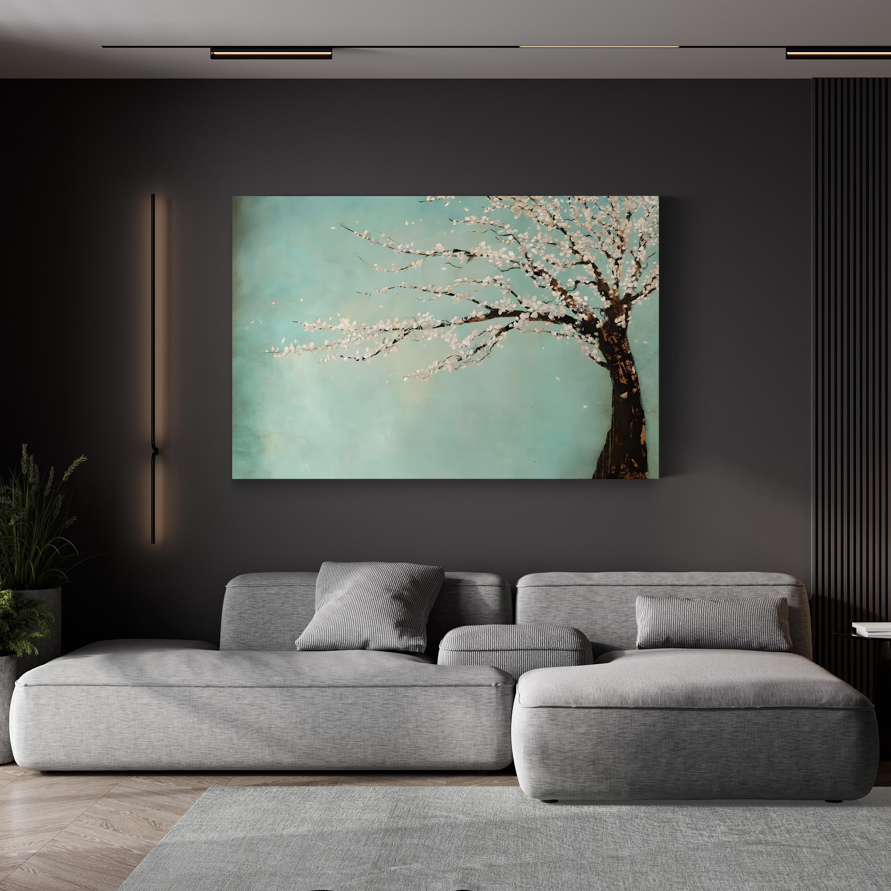Windy Day Tree Under Blustery Sky – Period Illustration Wall Art | Expressive Nature Canvas Print