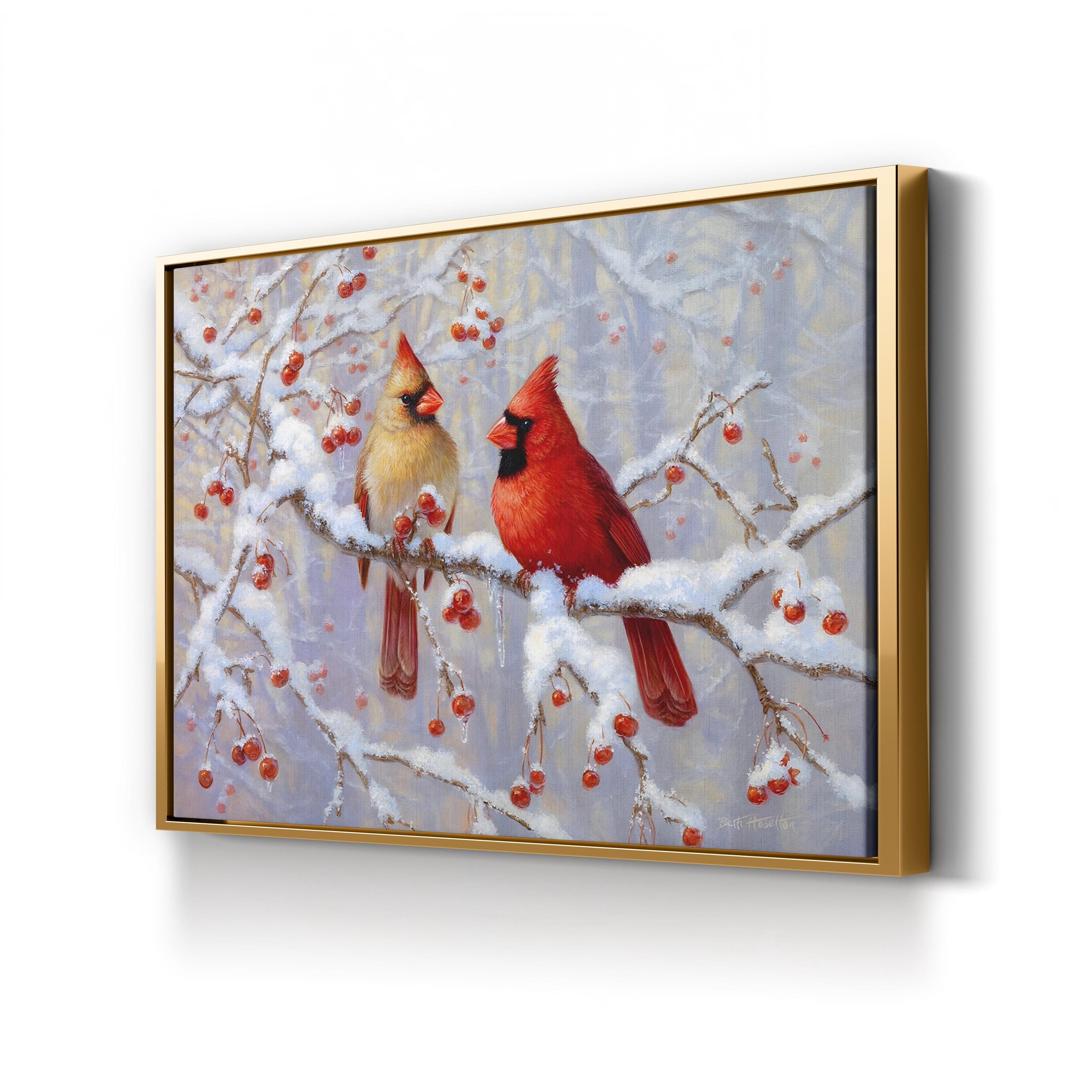 Winter Cardinals on Snowy Branches – Period Illustration Wall Art | Holiday Canvas Print