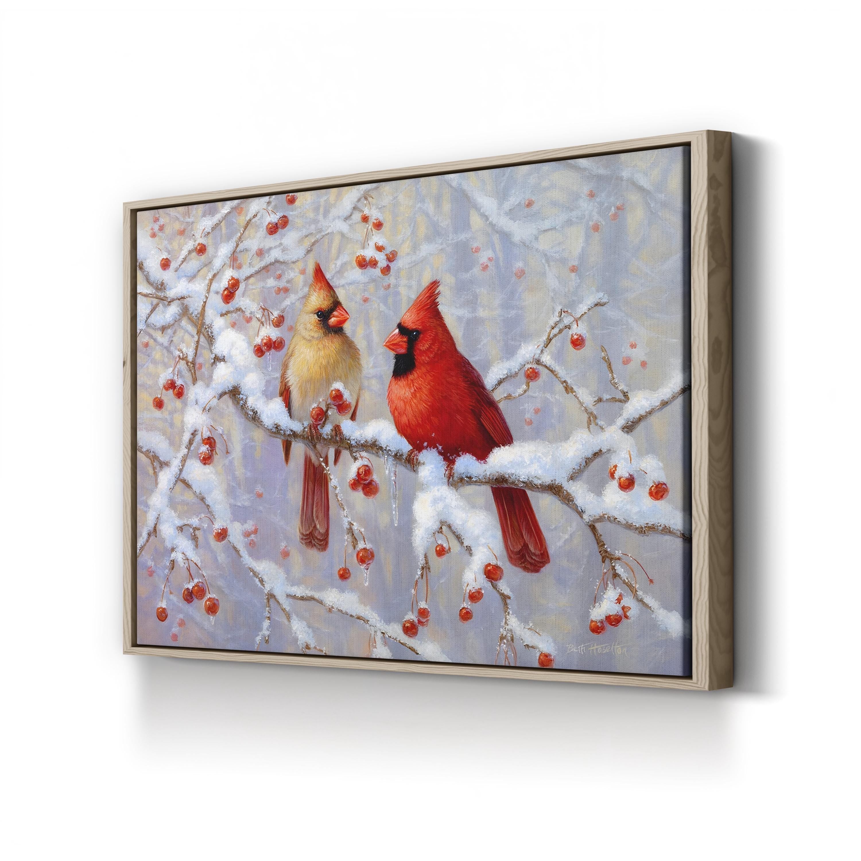 Winter Cardinals on Snowy Branches – Period Illustration Wall Art | Holiday Canvas Print