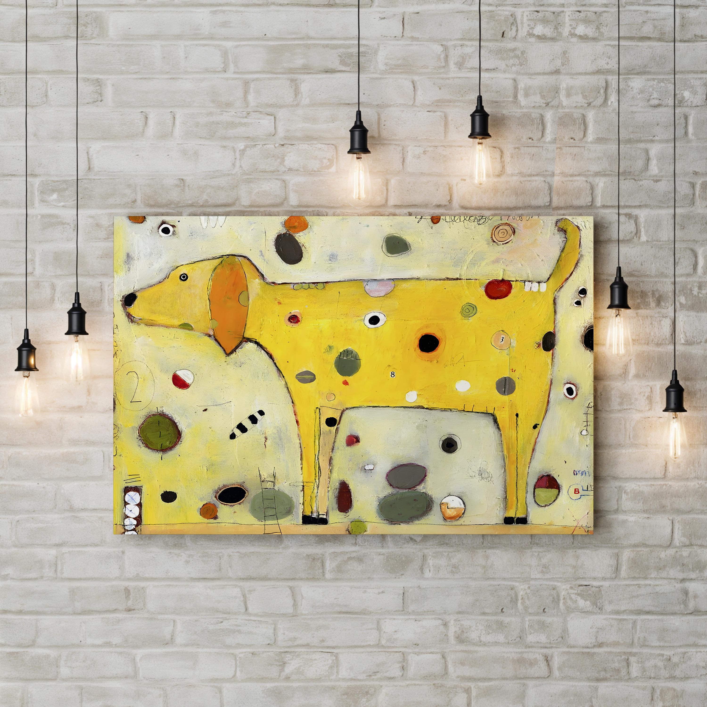 Yellow Wall Art – Playful Contemporary Dog Artwork by Jill Mayberg