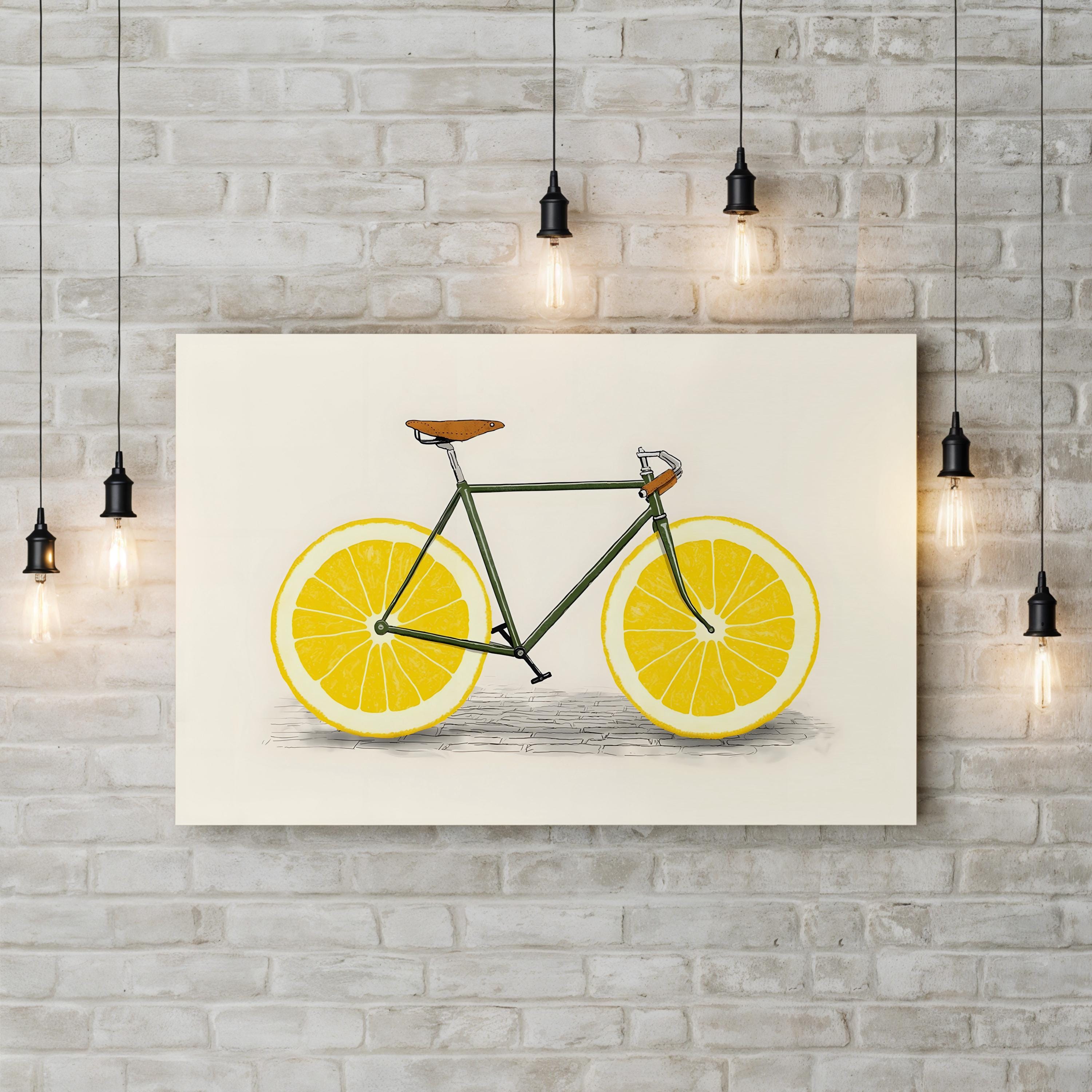 Zest – Contemporary Lemon Bicycle Illustration Wall Art by Florent Bodart