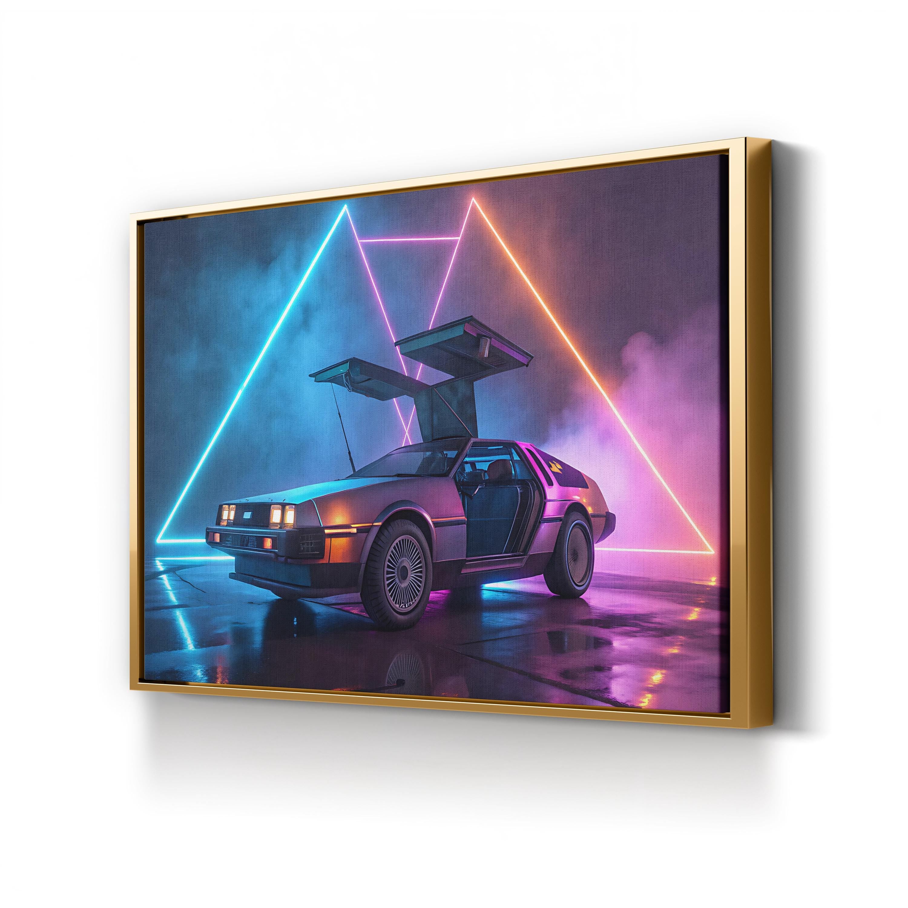 Retro 88 MPH Car – Period Illustration Wall Art | Sci-Fi Neon Canvas Print