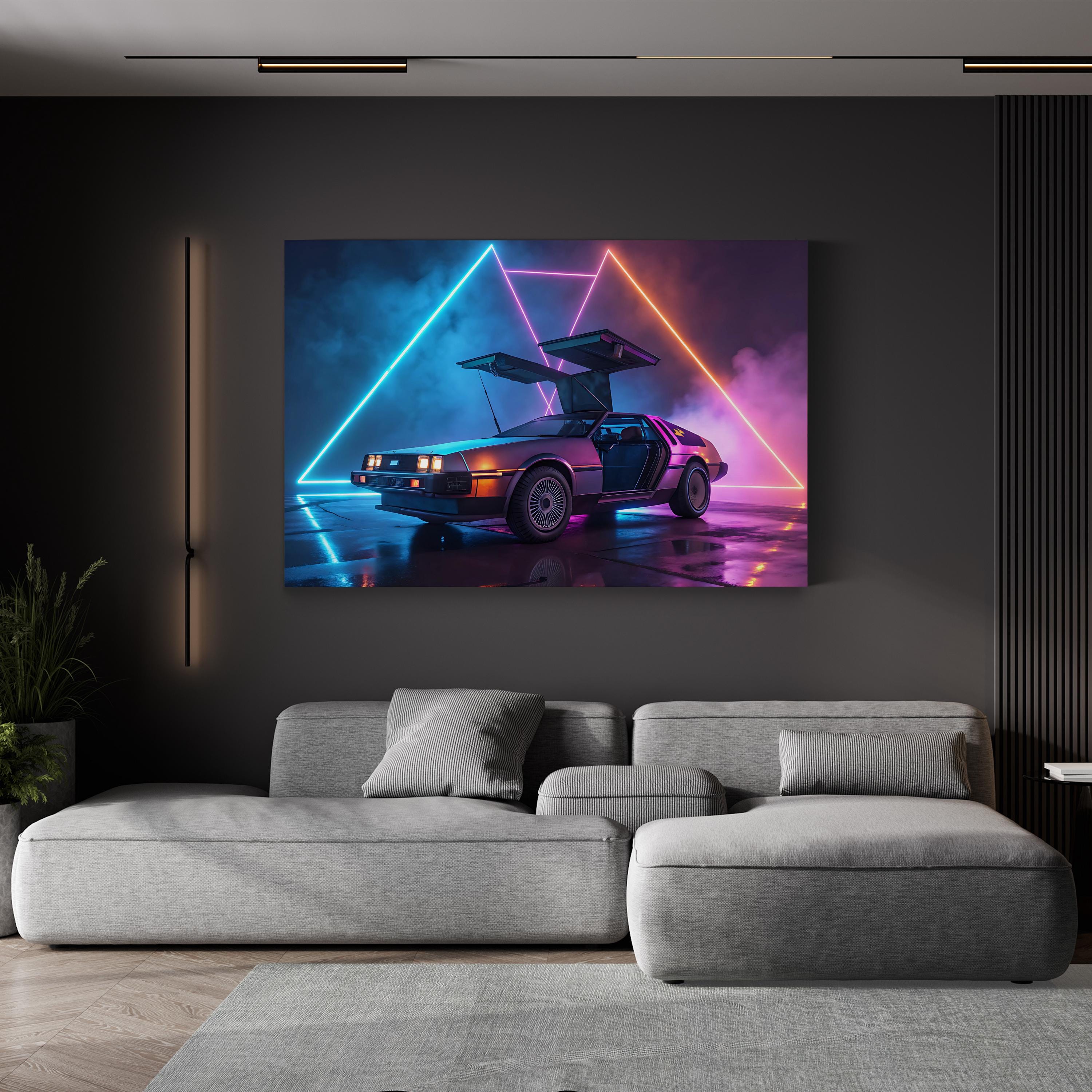 Retro 88 MPH Car – Period Illustration Wall Art | Sci-Fi Neon Canvas Print