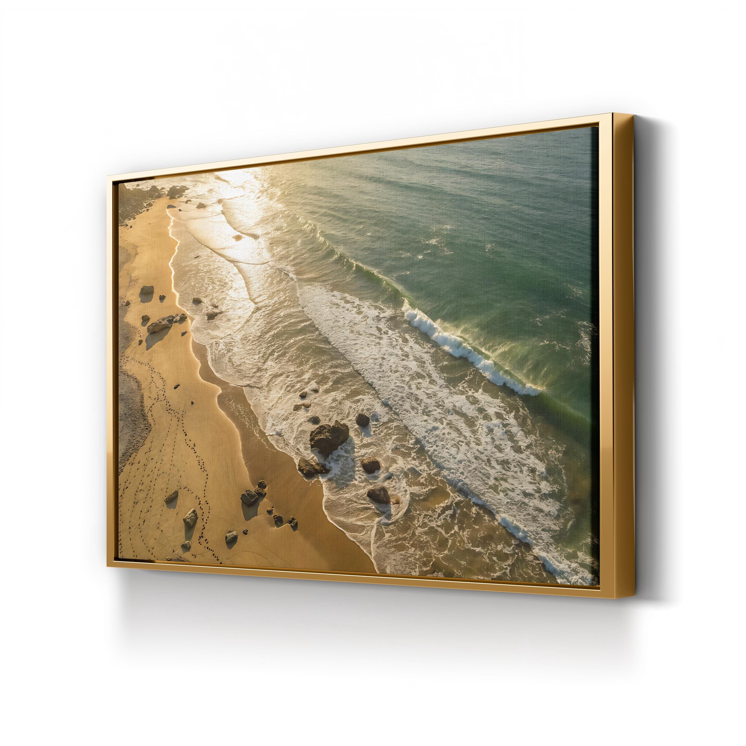 Aerial Coastal Sunset — Modern Beach Shoreline Canvas Wall Art