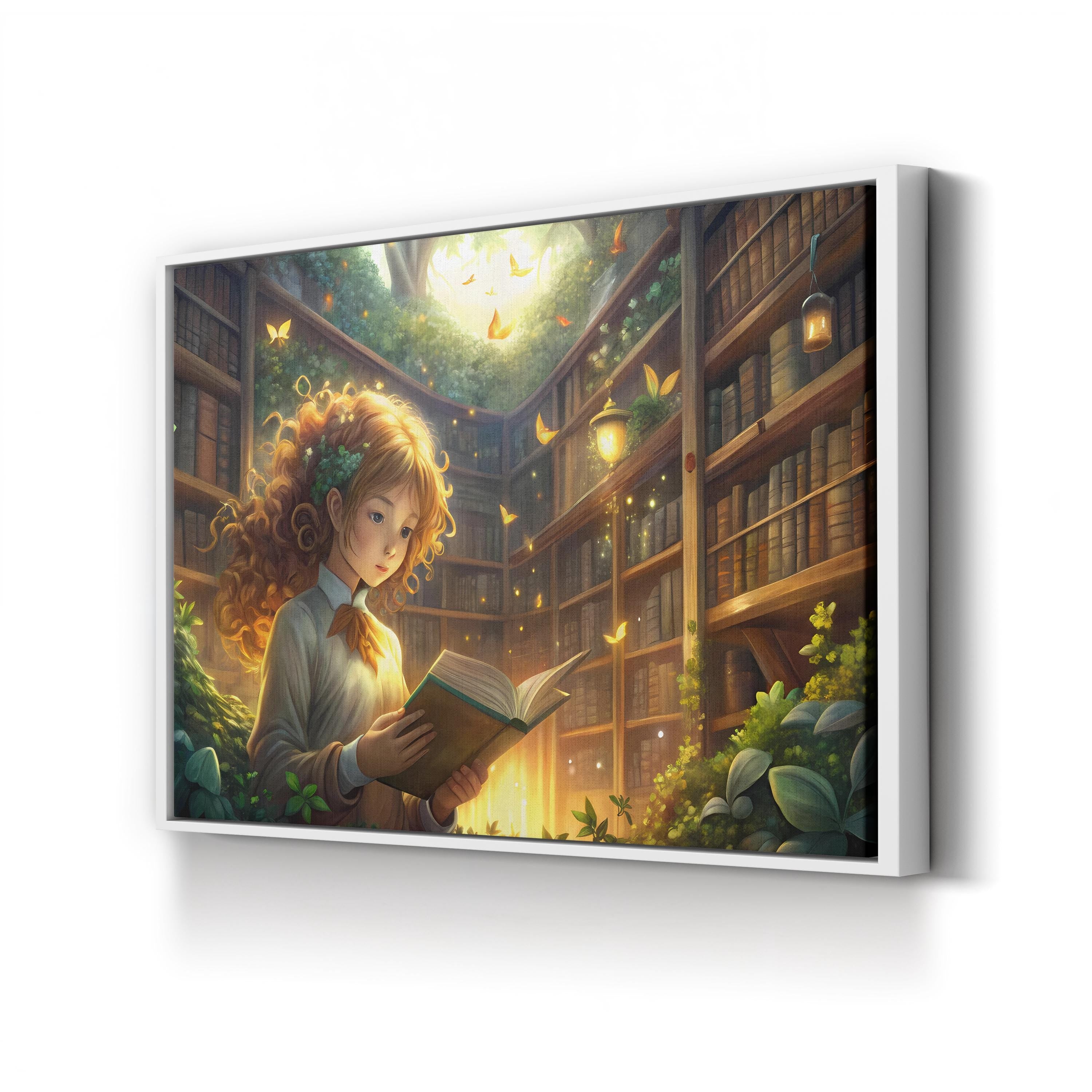 Magical Girl Library – Period Illustration Wall Art | Whimsical Fantasy Canvas Print