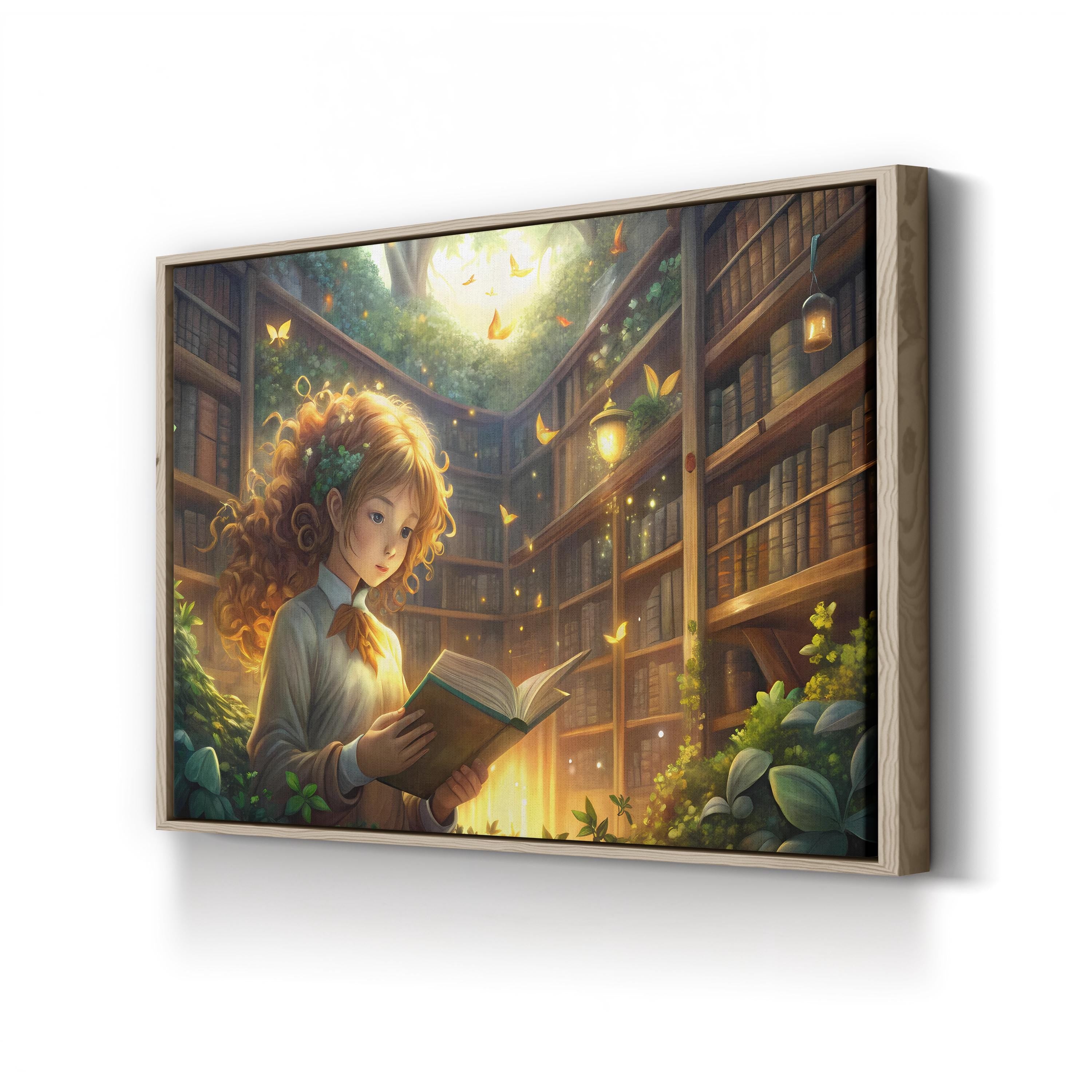 Magical Girl Library – Period Illustration Wall Art | Whimsical Fantasy Canvas Print