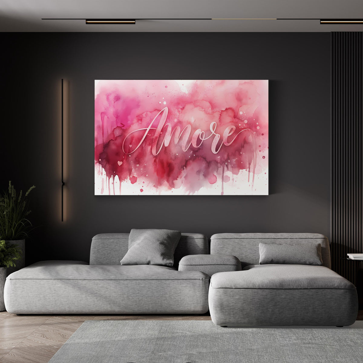 Amore Watercolor canvas print displayed in living room