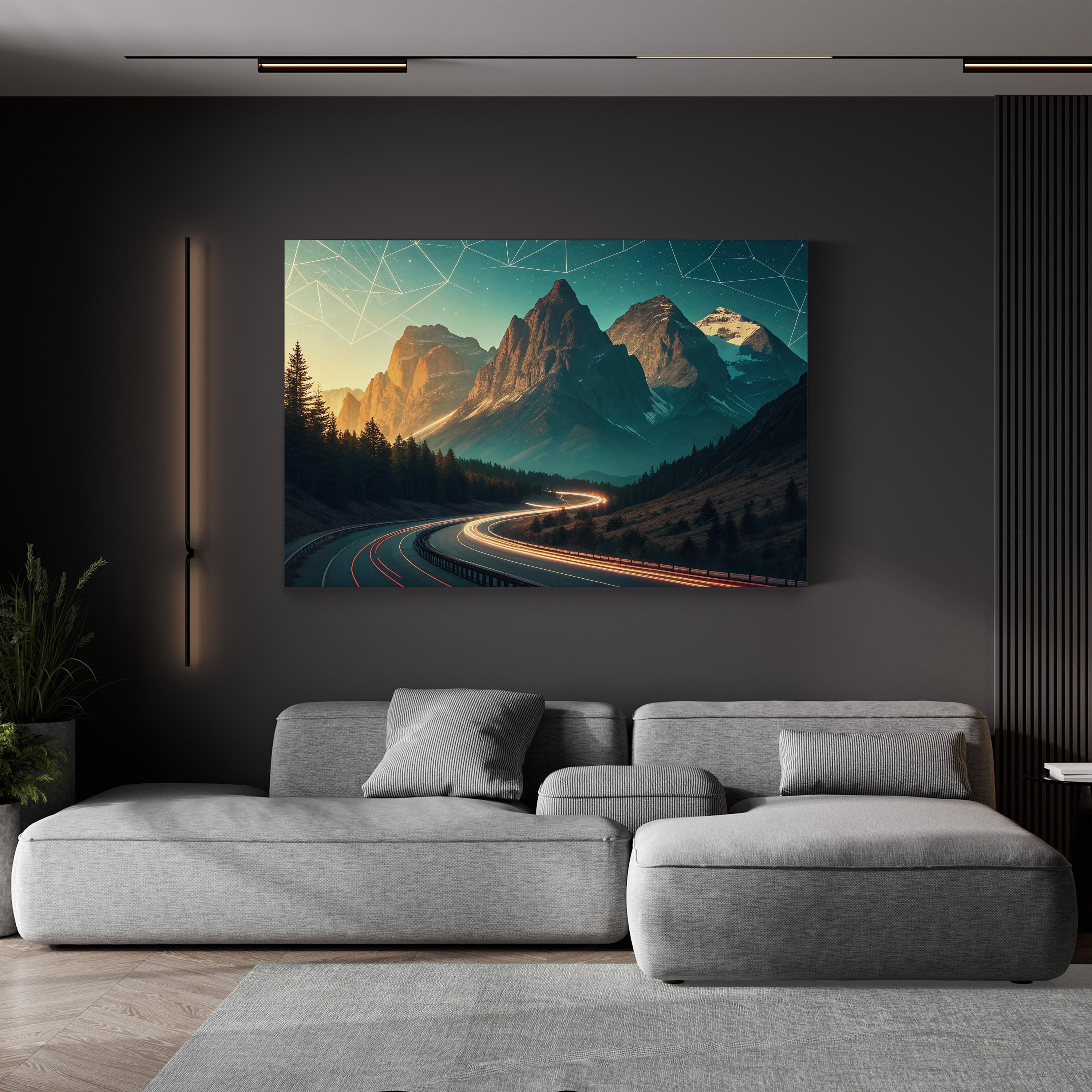 Art Deco Mountain Landscape – Period Illustration Wall Art | Geometric Nature Canvas Print