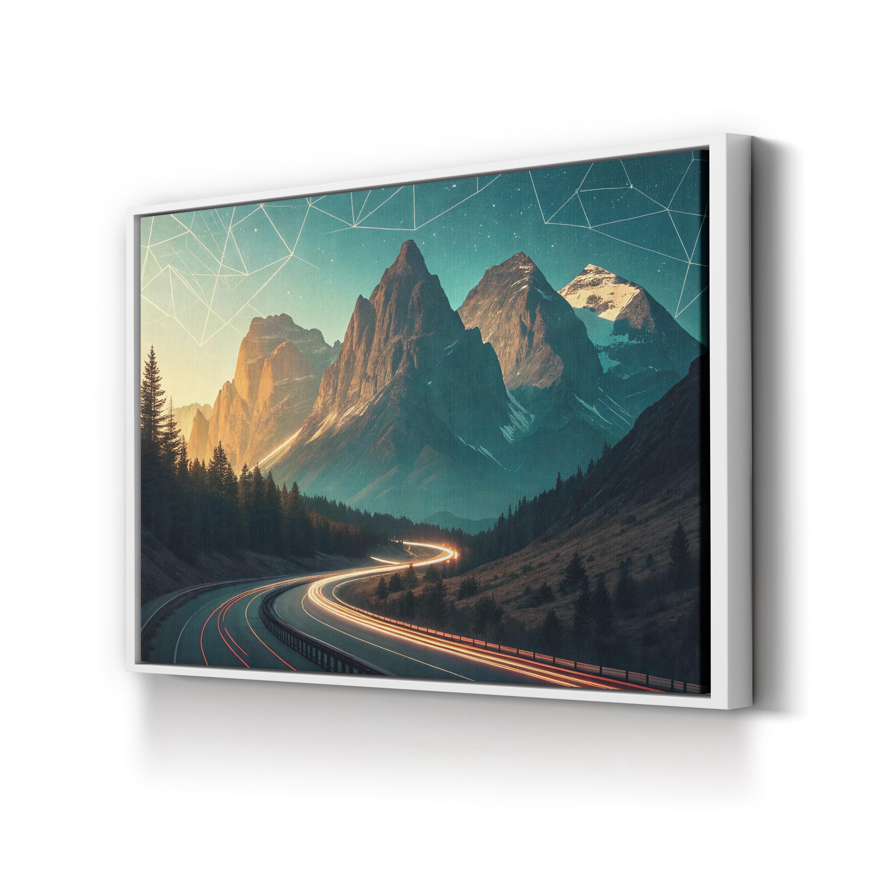 Art Deco Mountain Landscape – Period Illustration Wall Art | Geometric Nature Canvas Print