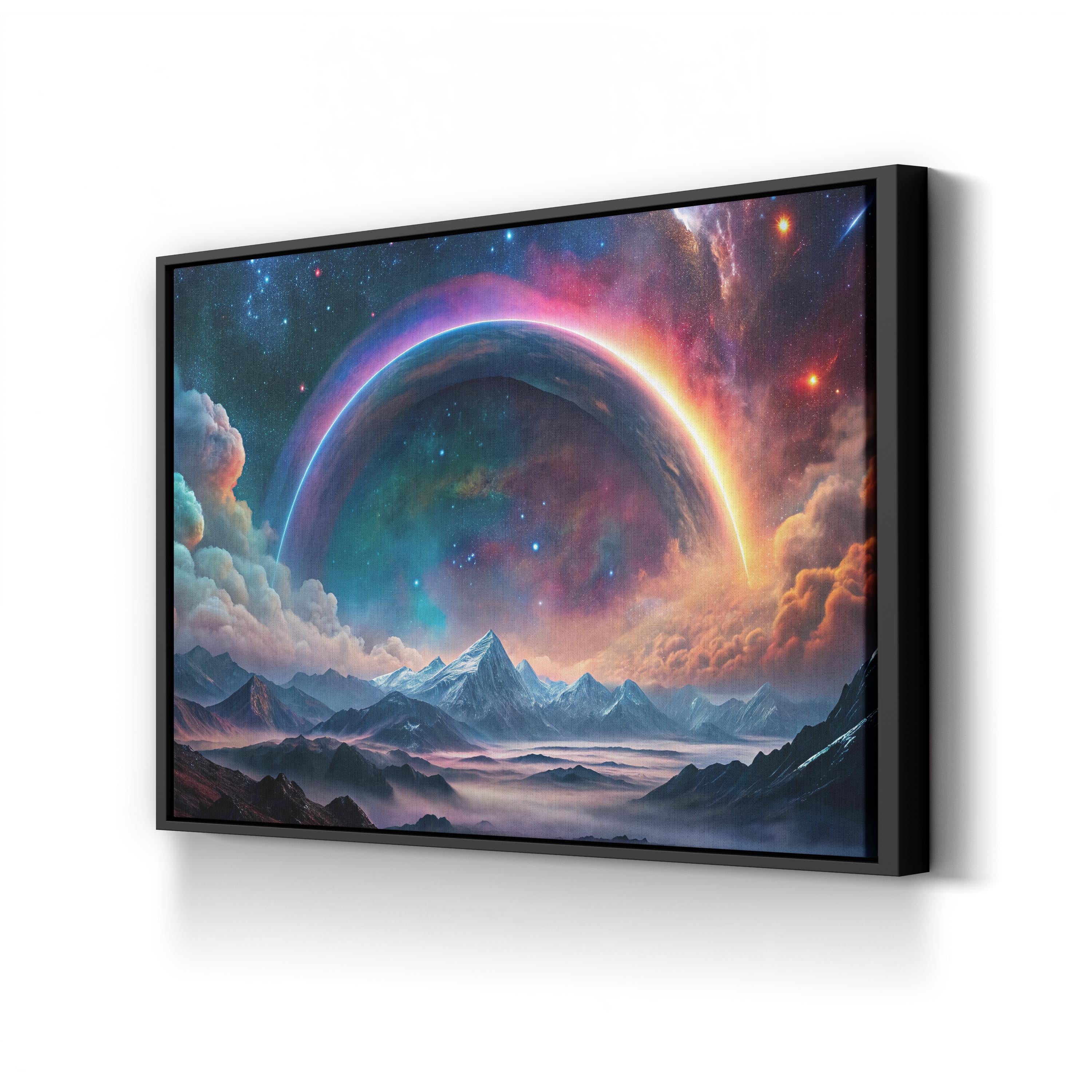 Astral Rainbow Cosmic Landscape – Period Illustration Wall Art | Surreal Space Canvas Print