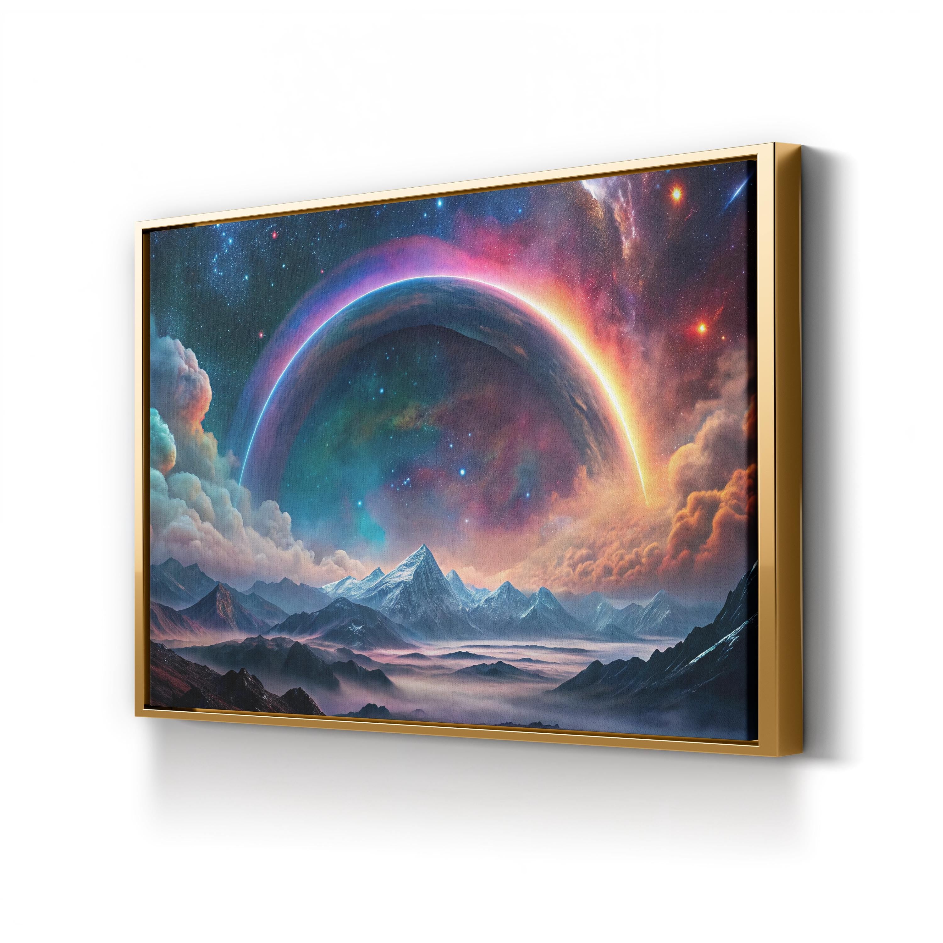 Astral Rainbow Cosmic Landscape – Period Illustration Wall Art | Surreal Space Canvas Print