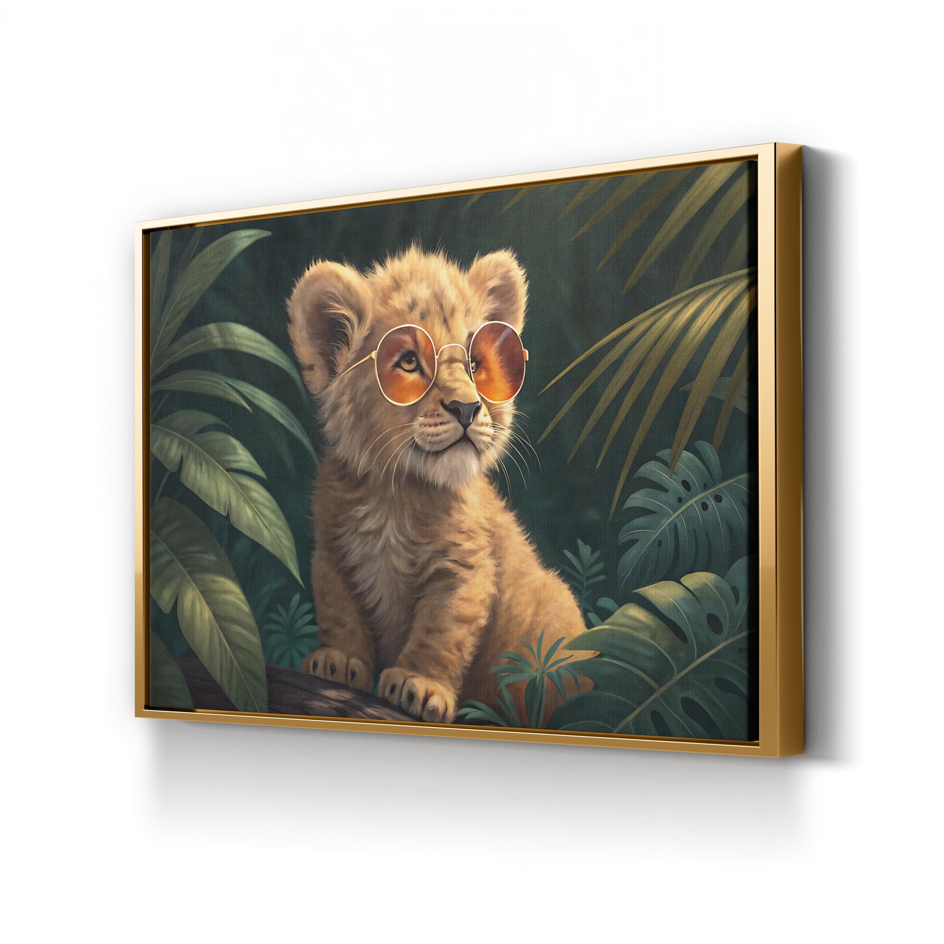Baby Lion with Glasses – Period Illustration Wall Art | Nursery Animal Canvas Print