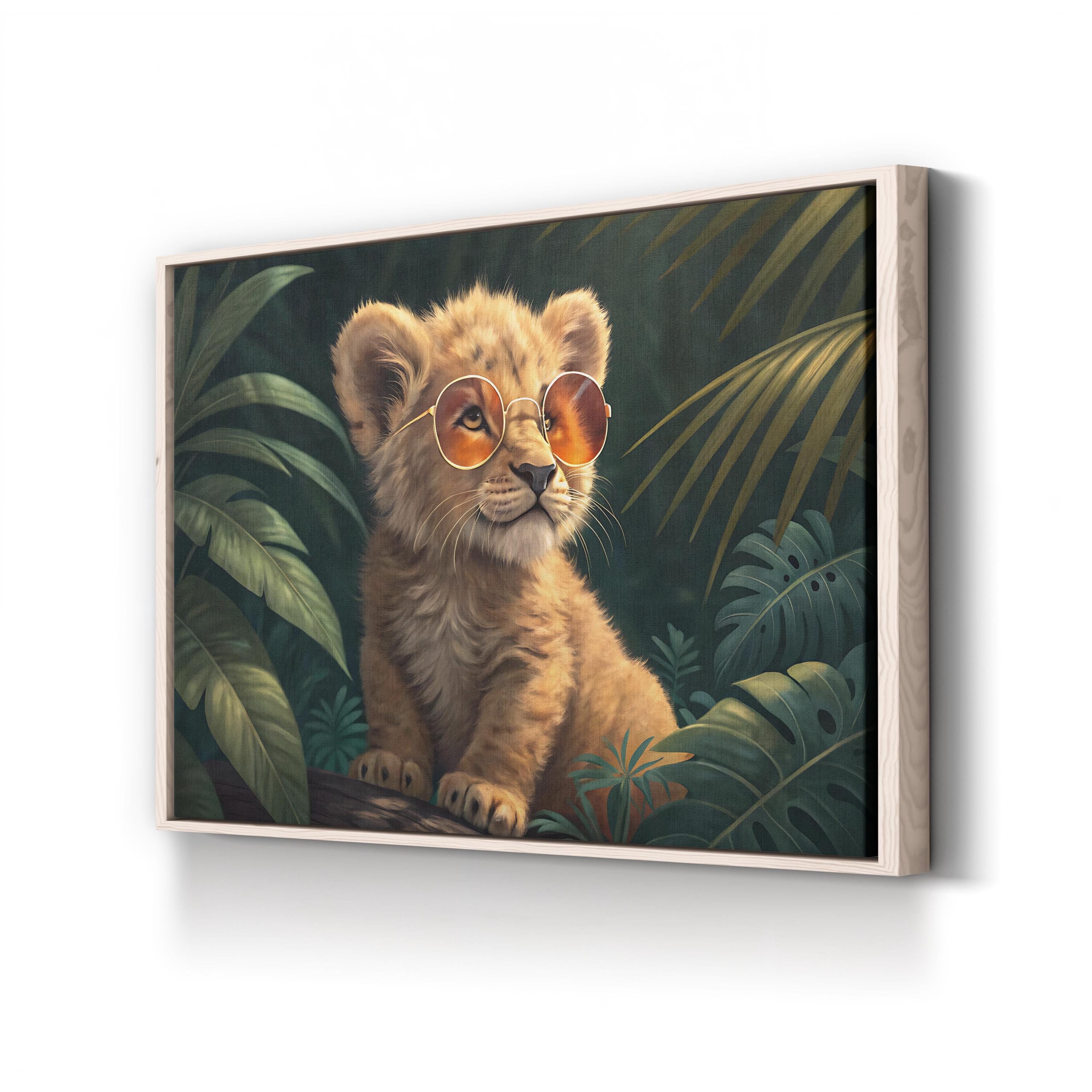 Baby Lion with Glasses – Period Illustration Wall Art | Nursery Animal Canvas Print