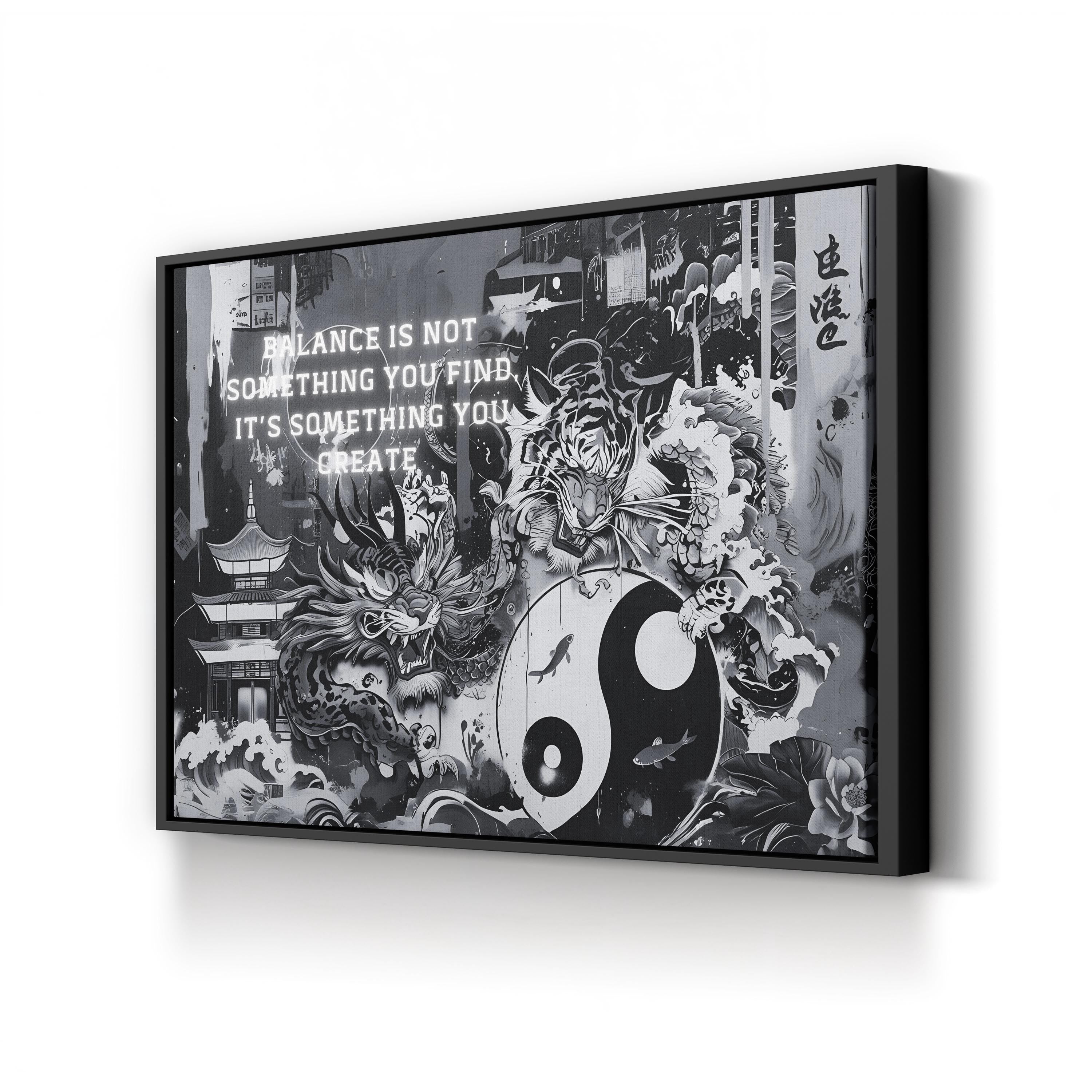 Yin Yang Tiger Zen – Period Illustration Wall Art | Spiritual Monochrome Canvas Print