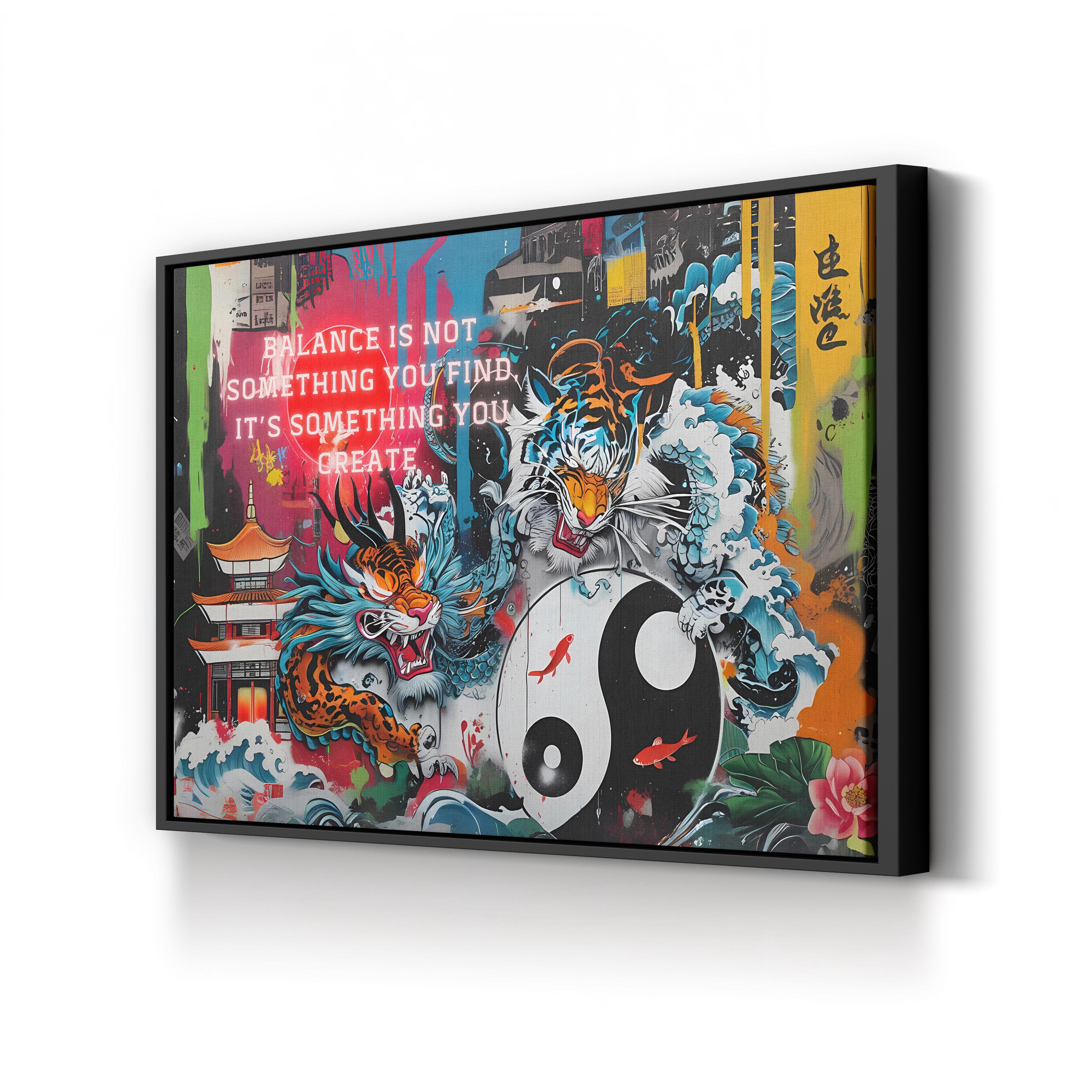 Yin Yang Tiger – Period Illustration Wall Art | Harmony & Balance Canvas Print