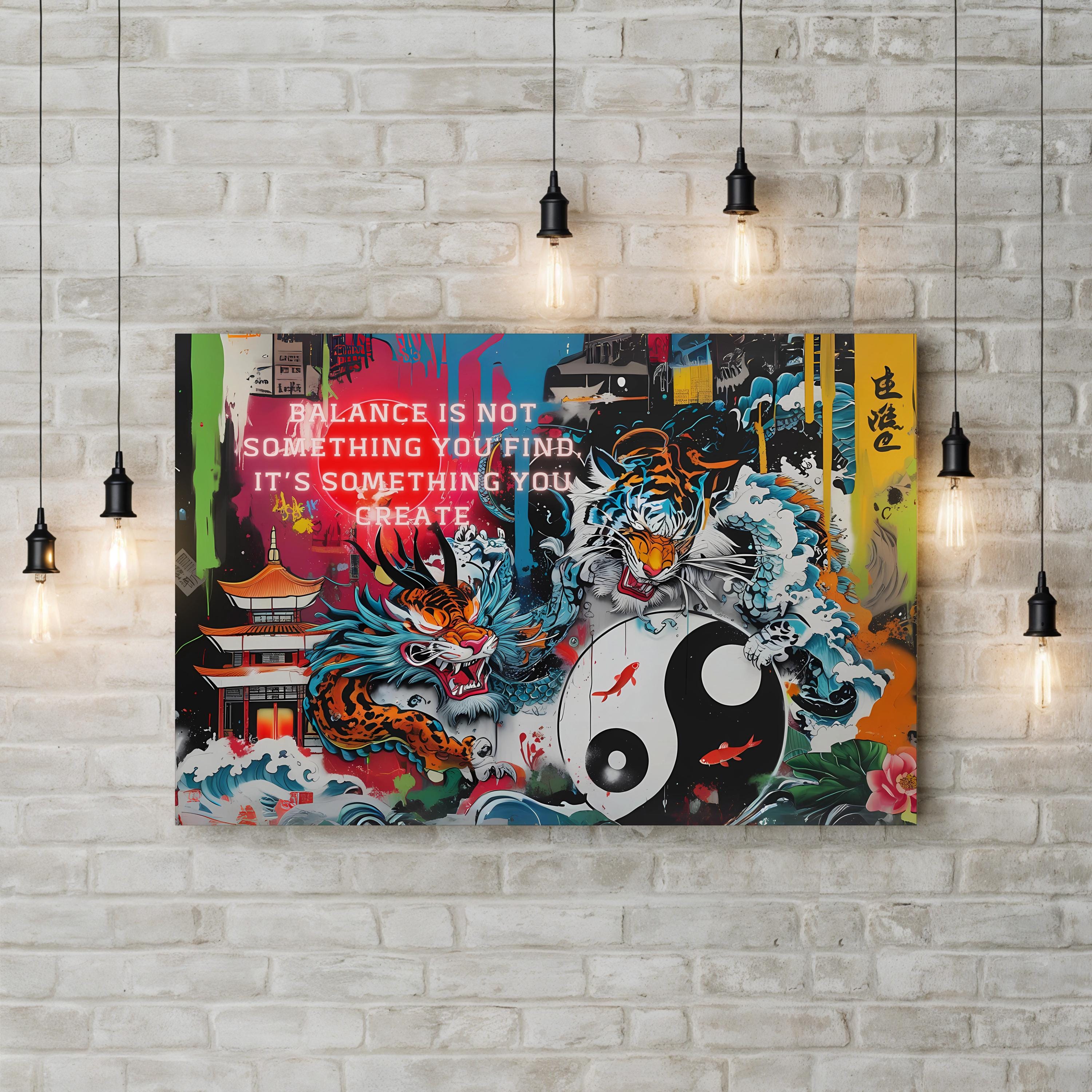 Yin Yang Tiger – Period Illustration Wall Art | Harmony & Balance Canvas Print