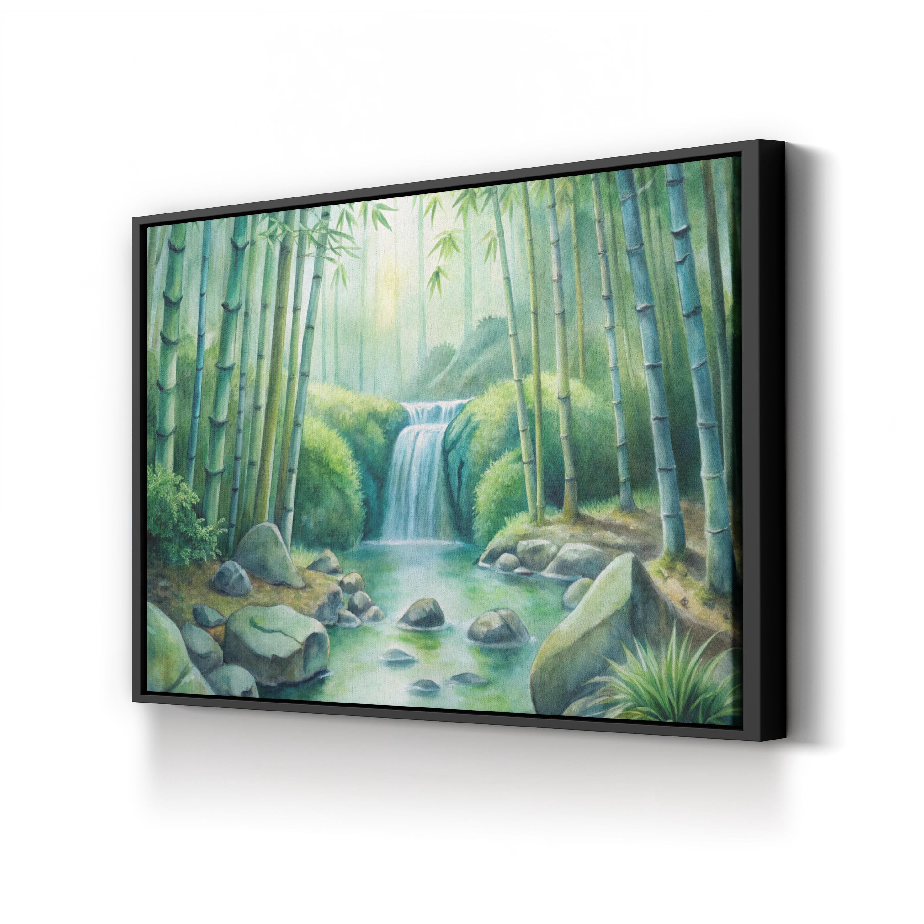 Watercolor Bamboo Forest – Period Illustration Wall Art | Calming Waterfall Canvas Print