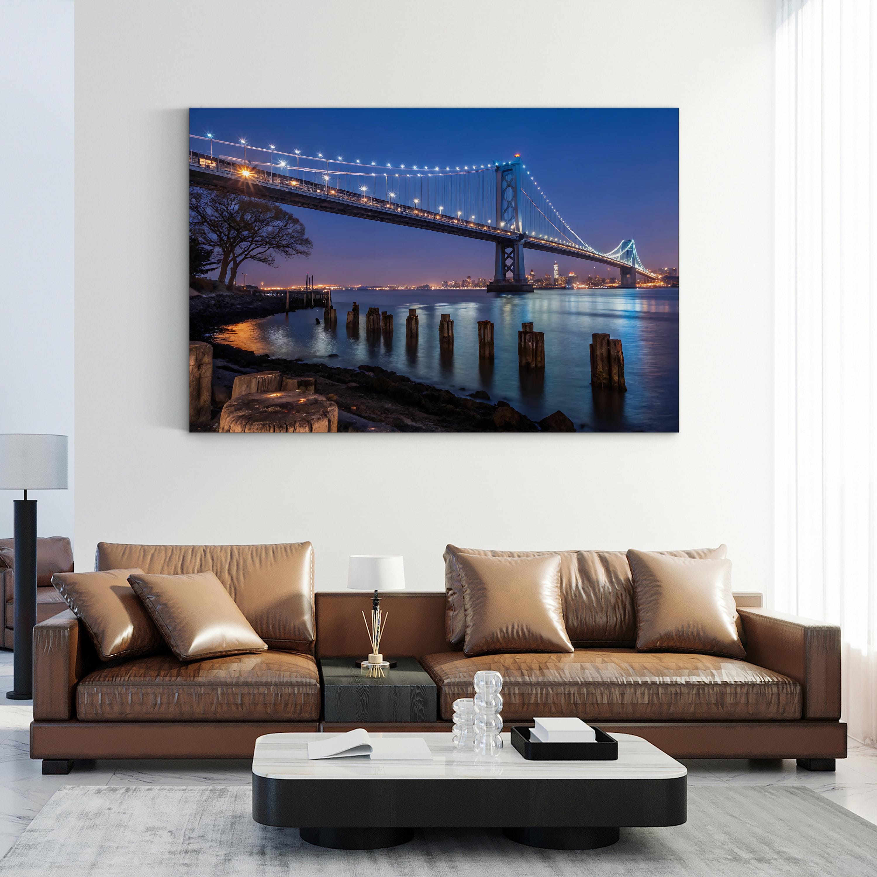 San Francisco Bay Bridge Night – Vintage Photography Wall Art | Cityscape Canvas Print