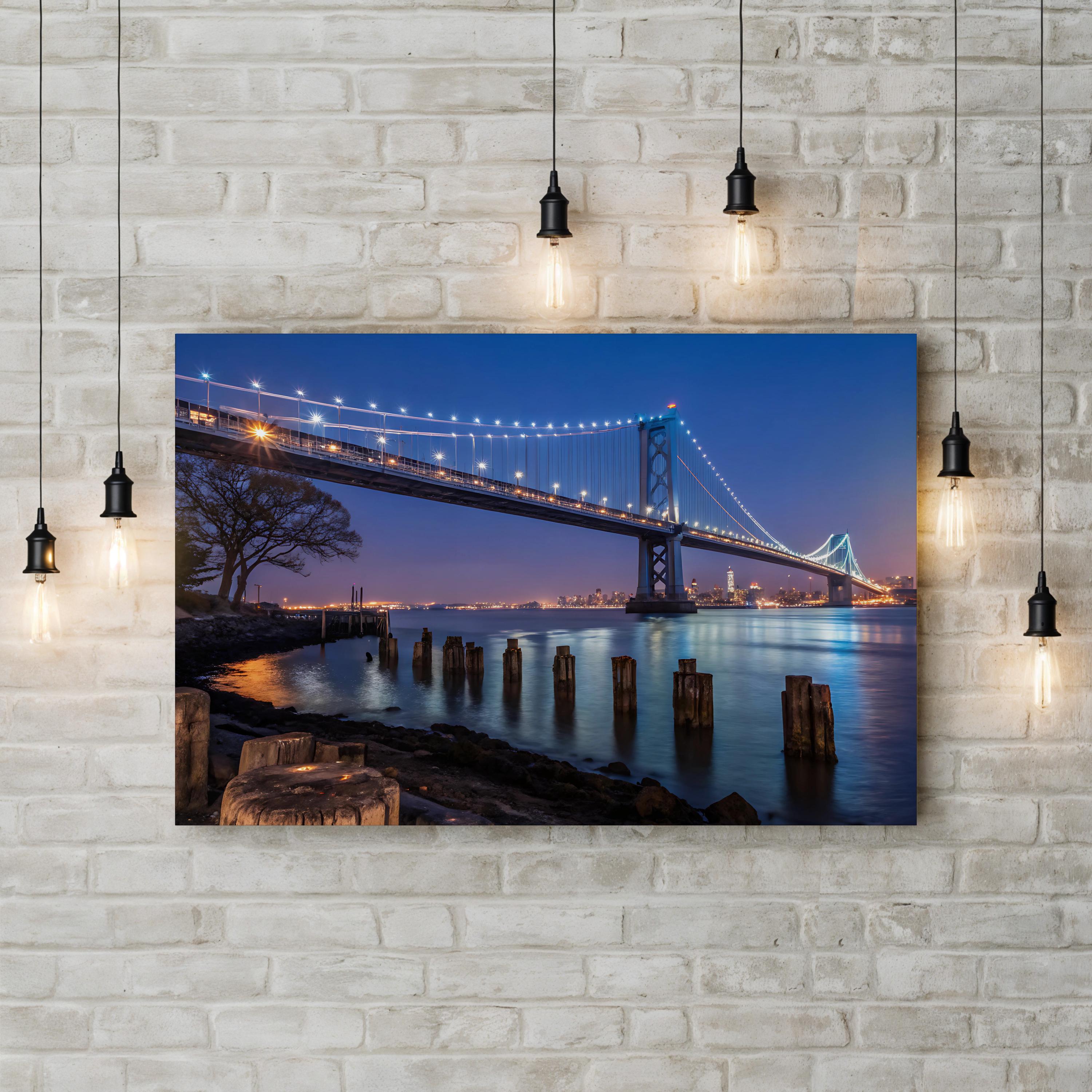 San Francisco Bay Bridge Night – Vintage Photography Wall Art | Cityscape Canvas Print
