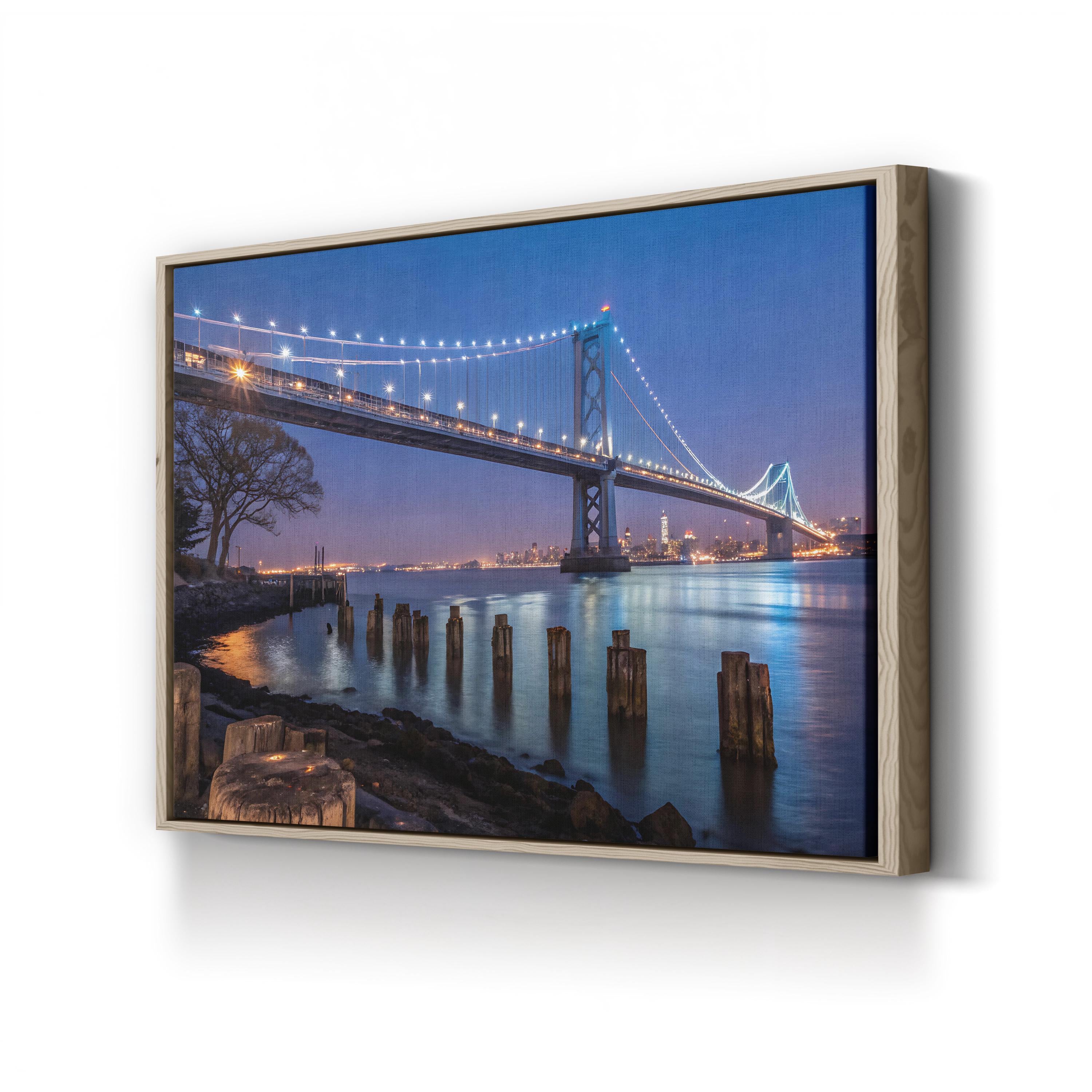 San Francisco Bay Bridge Night – Vintage Photography Wall Art | Cityscape Canvas Print