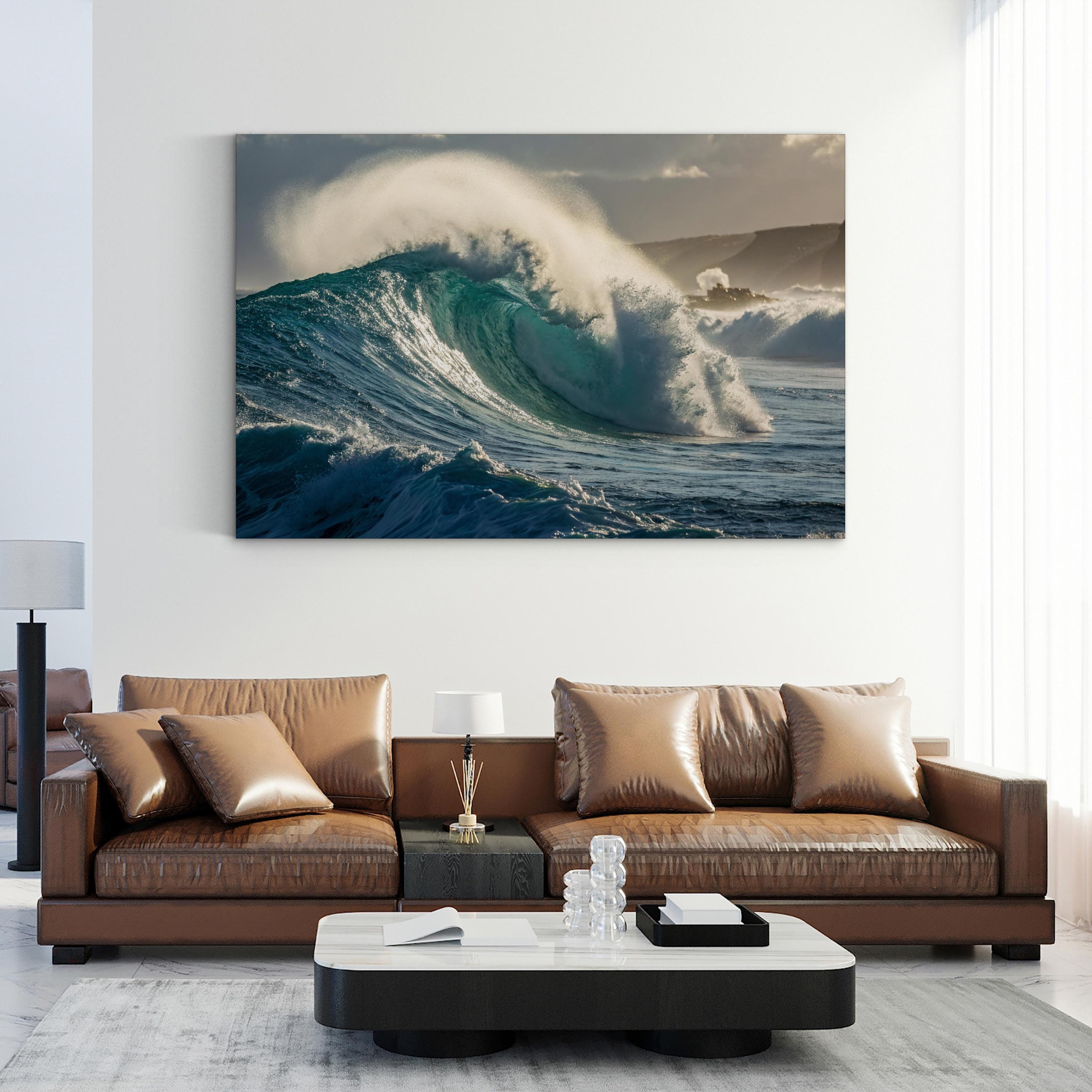 Big Wave Coastal Landscape – Period Illustration Wall Art | Framed Seascape Canvas Print