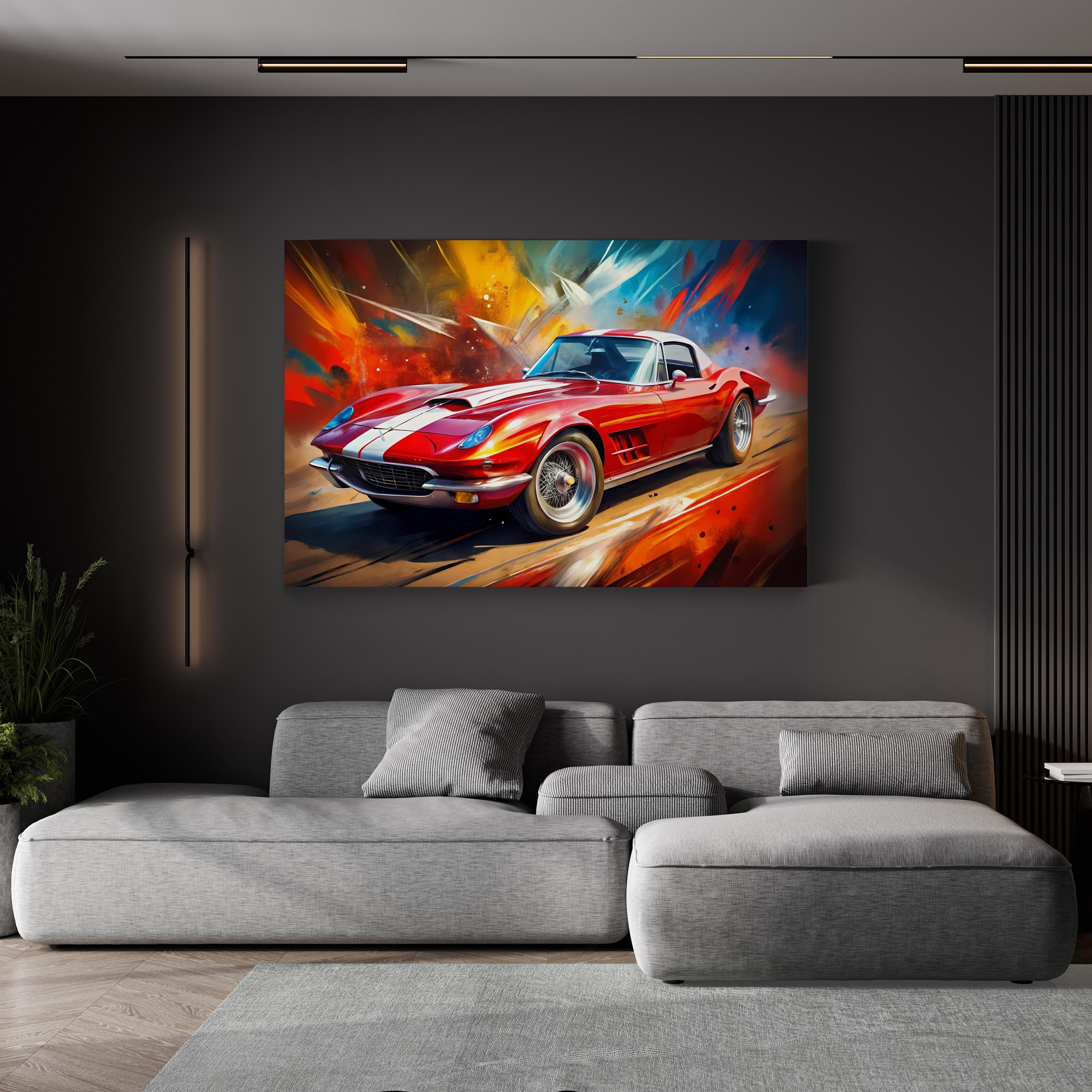 Classic Red Sports Car – Period Illustration Wall Art | Painterly Automotive Canvas Print