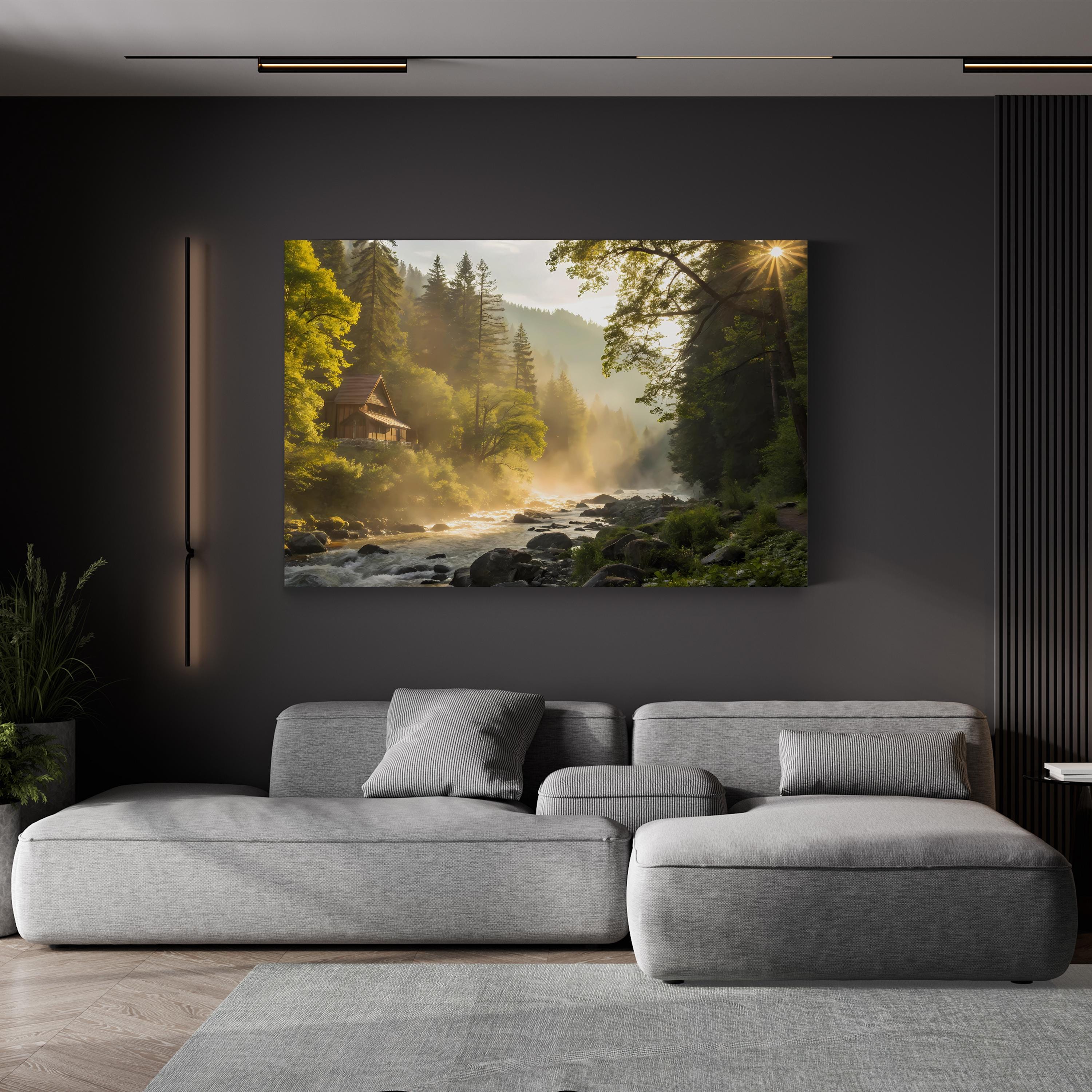 Forest Sunlight Riverbed – Vintage Photography Wall Art | Dynamic Light Canvas Print