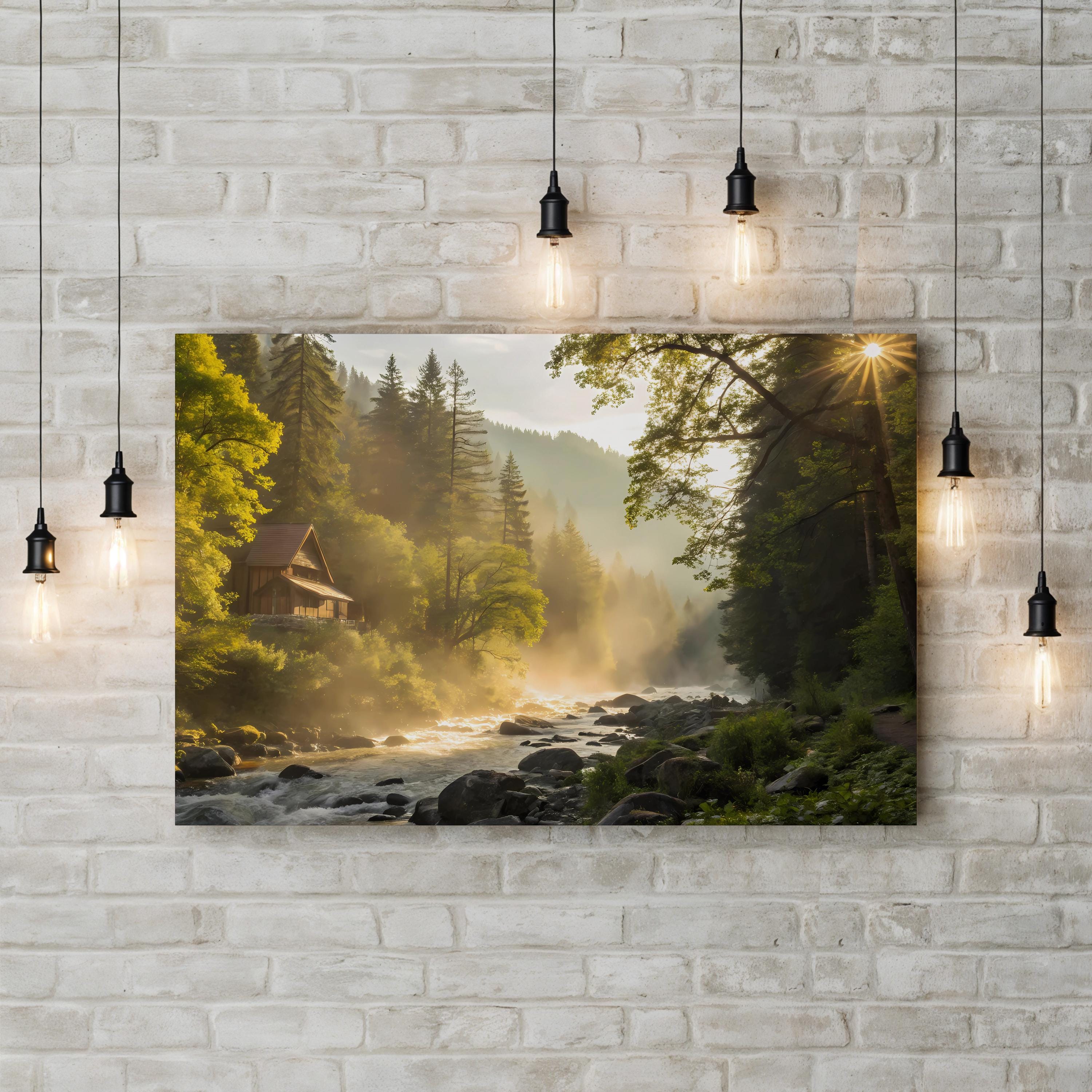 Forest Sunlight Riverbed – Vintage Photography Wall Art | Dynamic Light Canvas Print