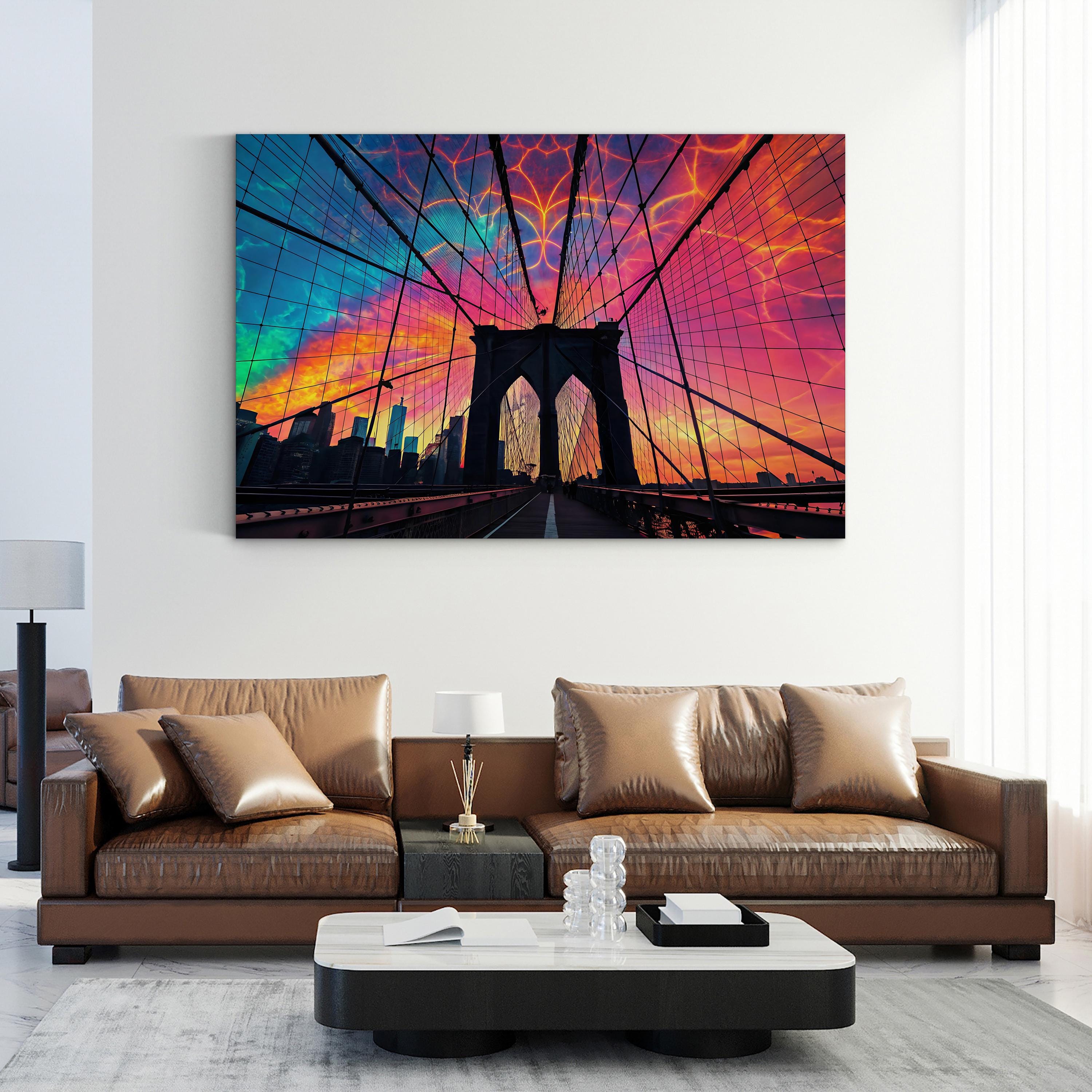 Brooklyn Bridge Architecture – Period Illustration Wall Art | New York Cityscape Canvas Print