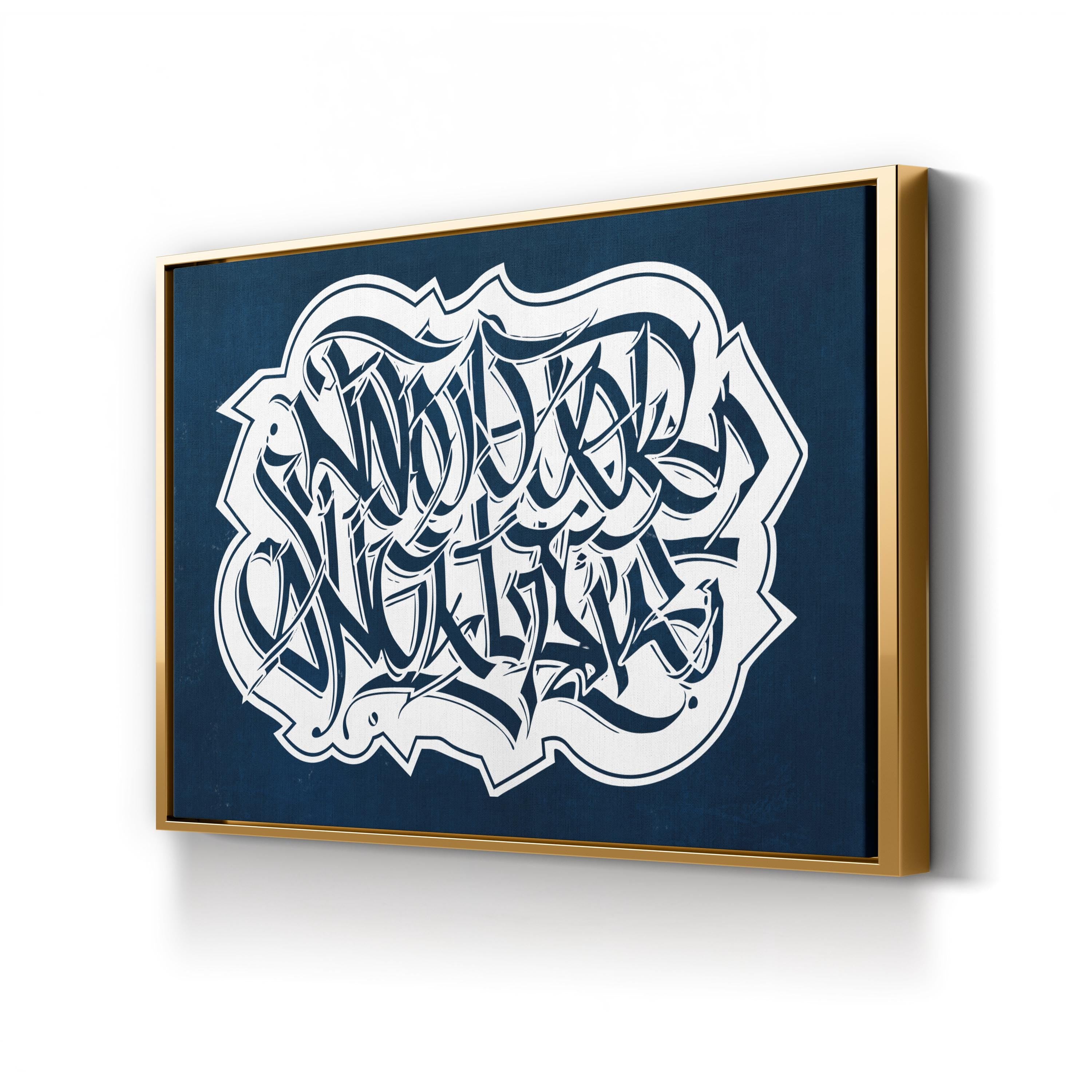 Blue Calligraphy Typography – Period Illustration Wall Art | Modern Script Canvas Print