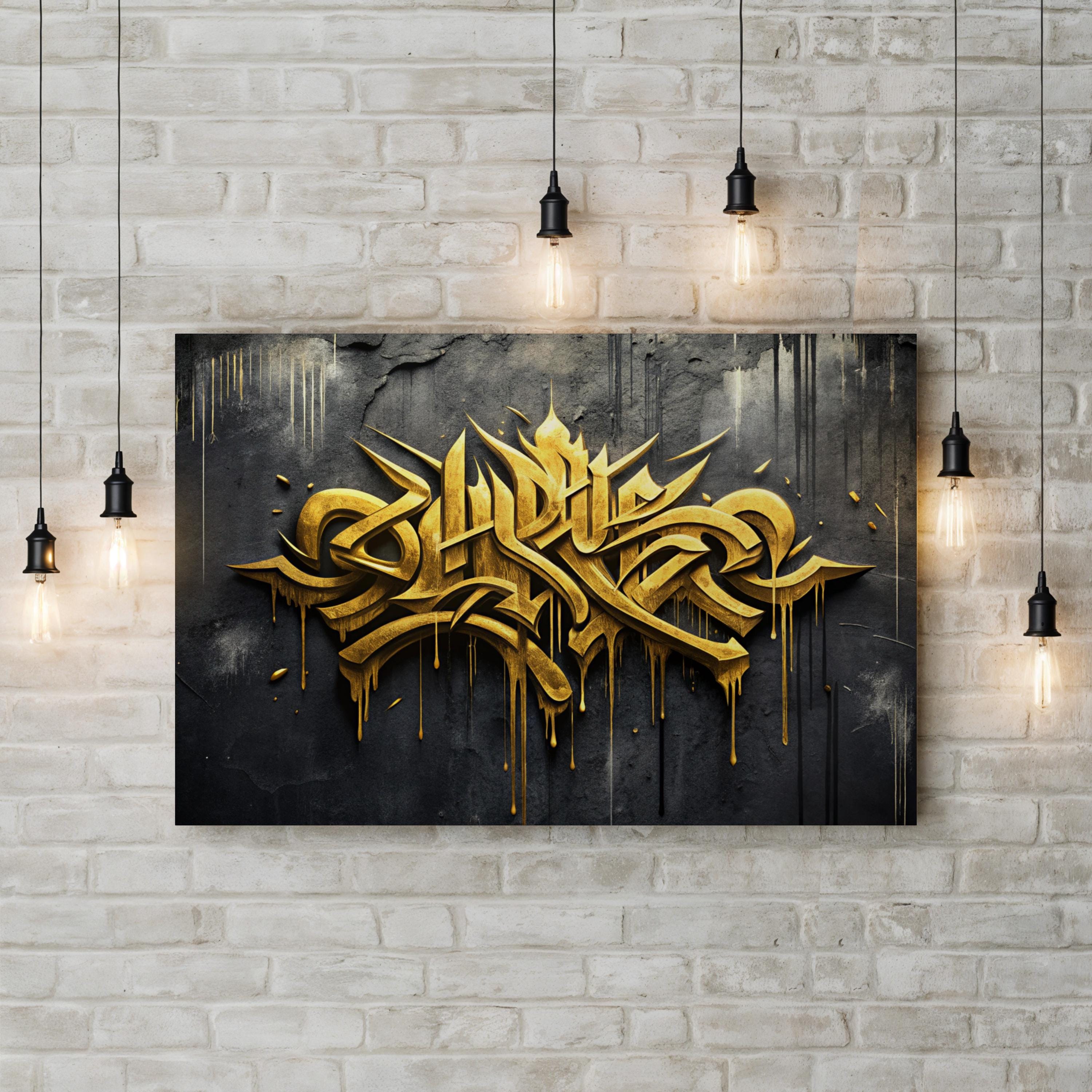 Calligraphy IX Gold Abstract – Period Illustration Wall Art | Typographic Canvas Print