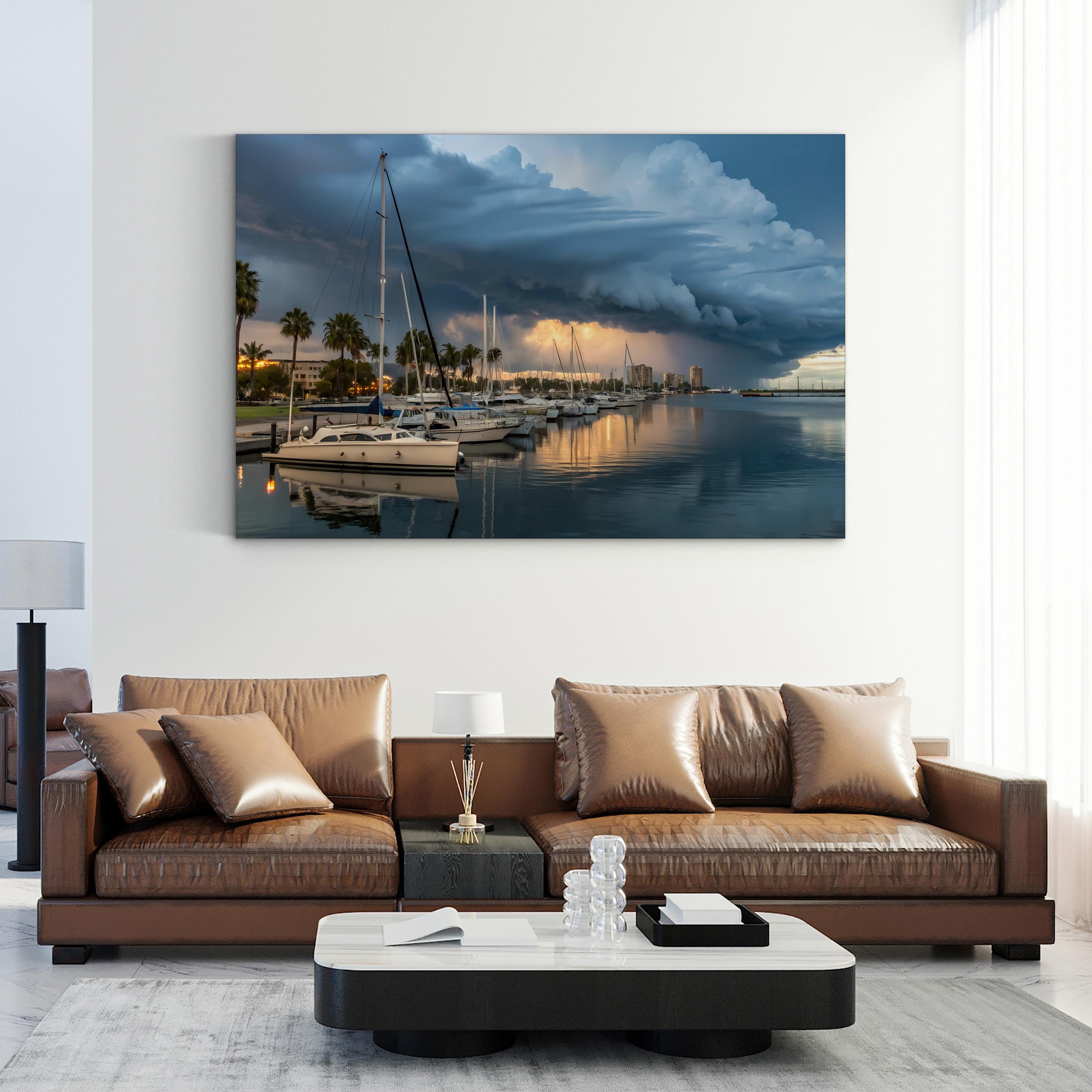 Coastal Canvas Print — Calm Harbor with White Boats Nautical Art