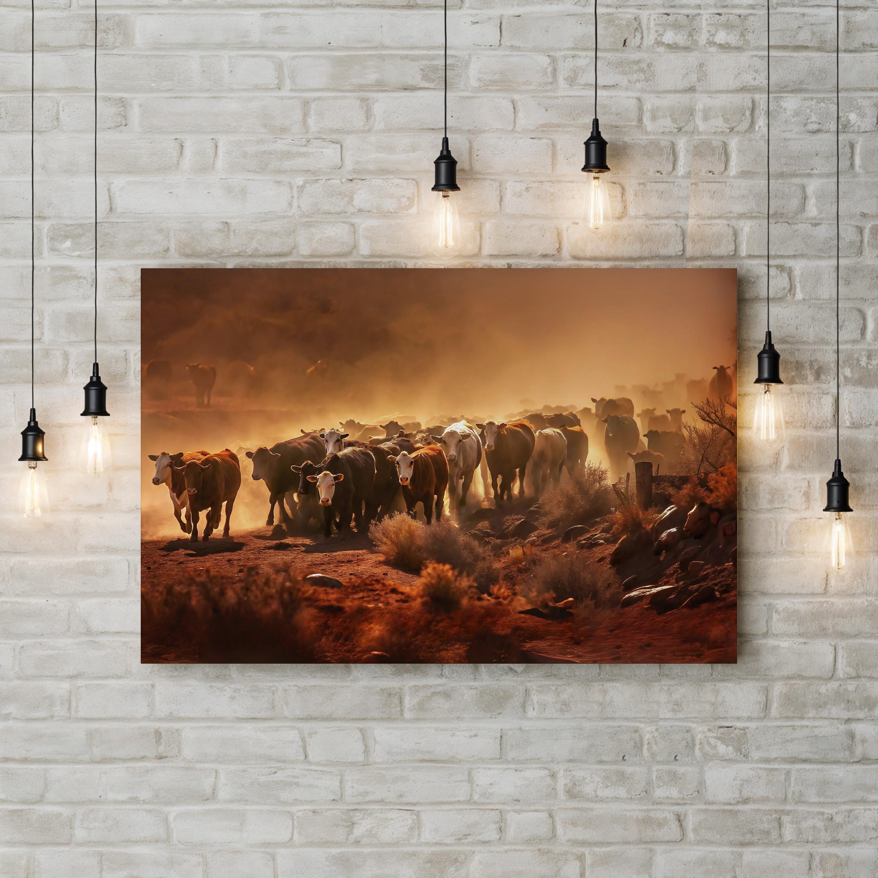 Cattle Staredown – Vintage Photography Wall Art | Desert Wildlife Canvas Print