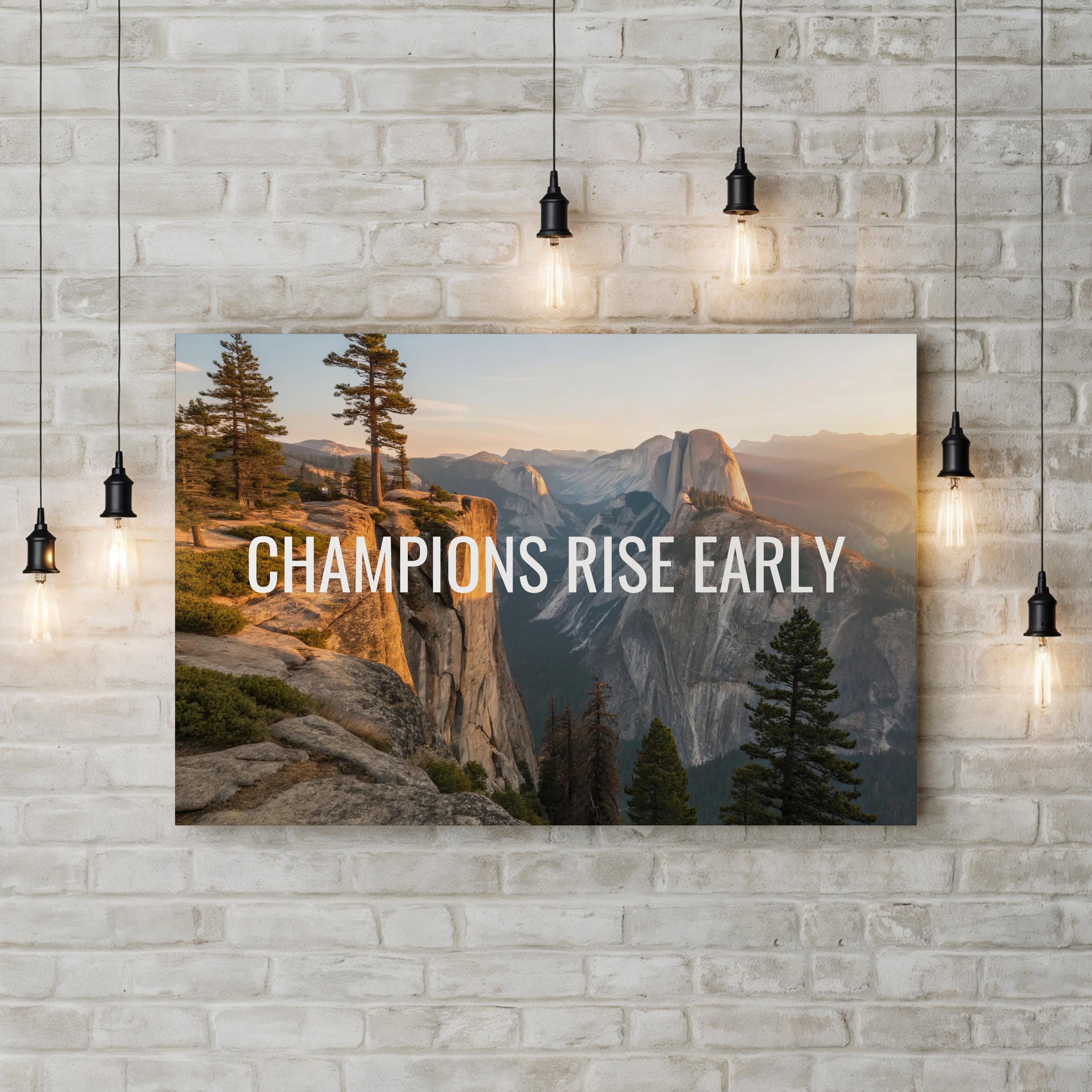 Champions Rise Early: Motivational Mountain Sunrise Canvas Print